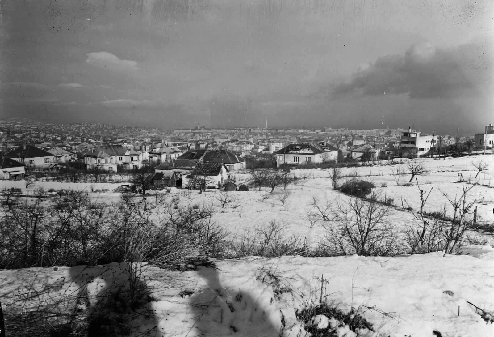 Hungary, Budapest XII., Meredek utca (Miasszonyunk útja), látkép a Sas-hegyről, a háttérben a Várhegy., 1951, UVATERV, winter, snow, picture, Budapest, Fortepan #3773
