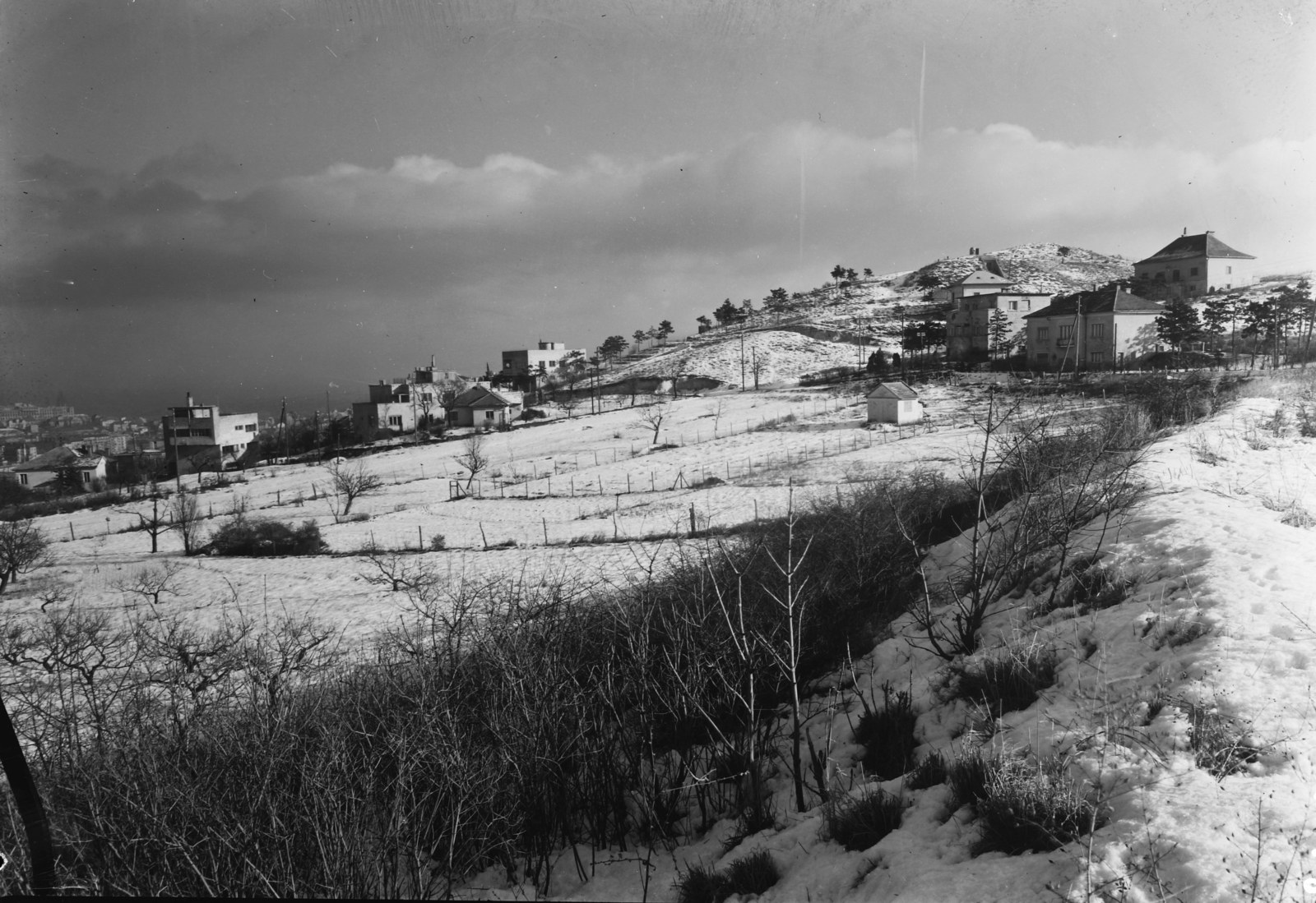 Hungary, Budapest XII.,Budapest XI., Meredek utca (Miasszonyunk útja), szemben a Sas-hegy csúcsa., 1951, UVATERV, winter, snow, picture, Budapest, Fortepan #3775