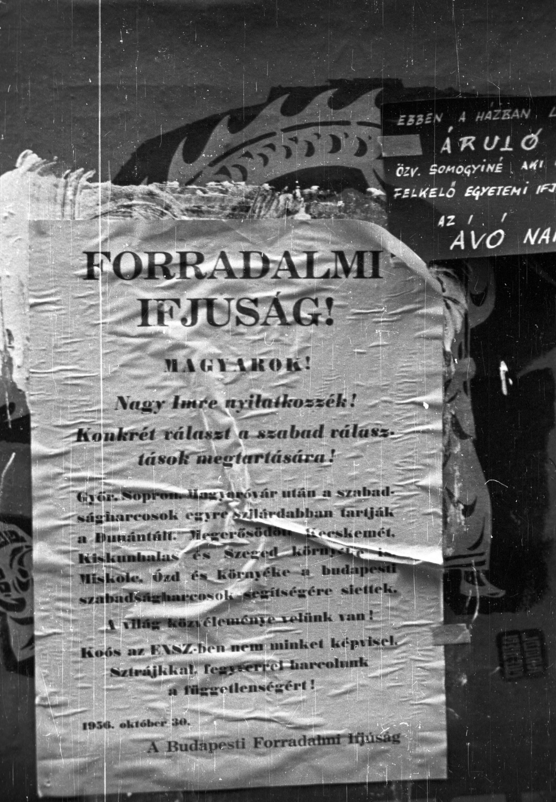 Hungary, Budapest, 1956, Nagy Gyula, label, revolution, leaflet, Fortepan #40186