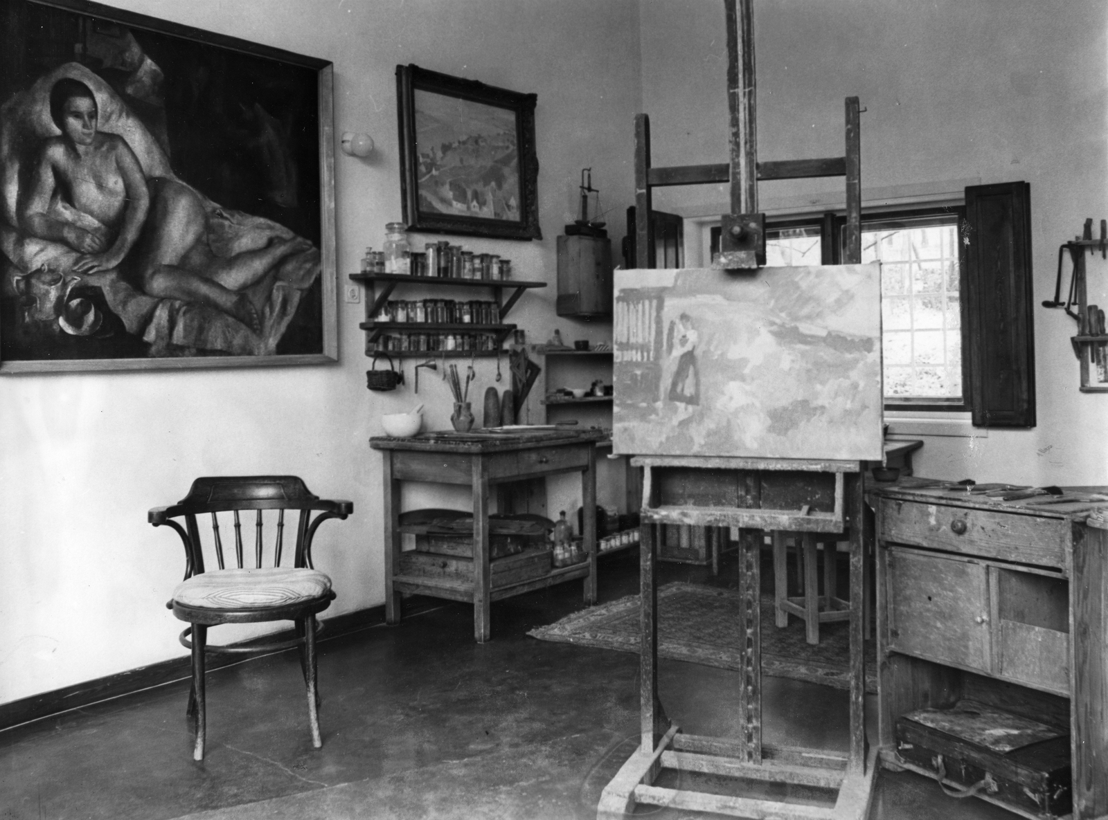 Hungary, Zebegény, Szőnyi István emlékmúzeum, a művész egykori lakóházában és műtermében., 1972, Urbán Tamás, studio, easel, nude figure, Fortepan #40713