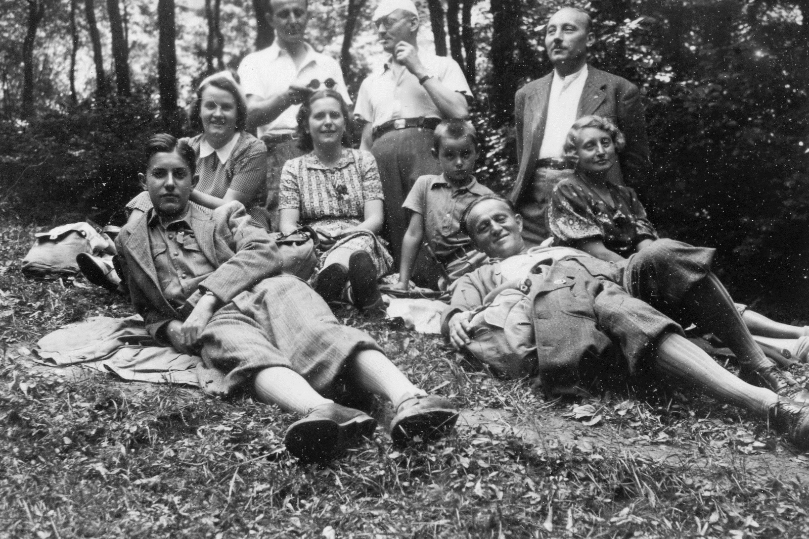 1940, Kafka Éva, excursion, tableau, fun, breech, knee snocks, knee socks, Fortepan #40766