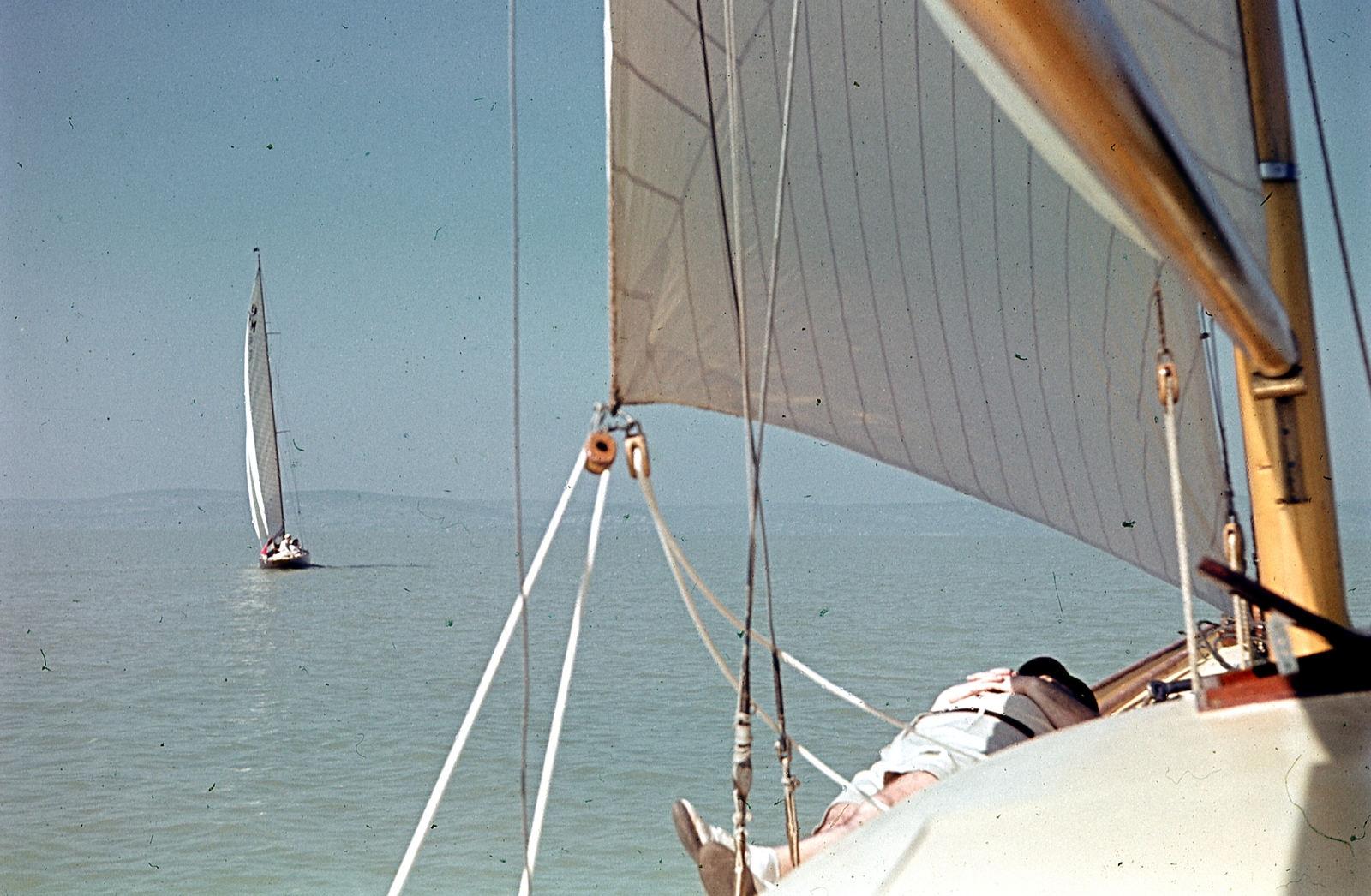 Hungary,Lake Balaton, 50-es cirkáló fedélzetéről nézve., 1940, Ember Károly dr., colorful, cruiser, Fortepan #40805