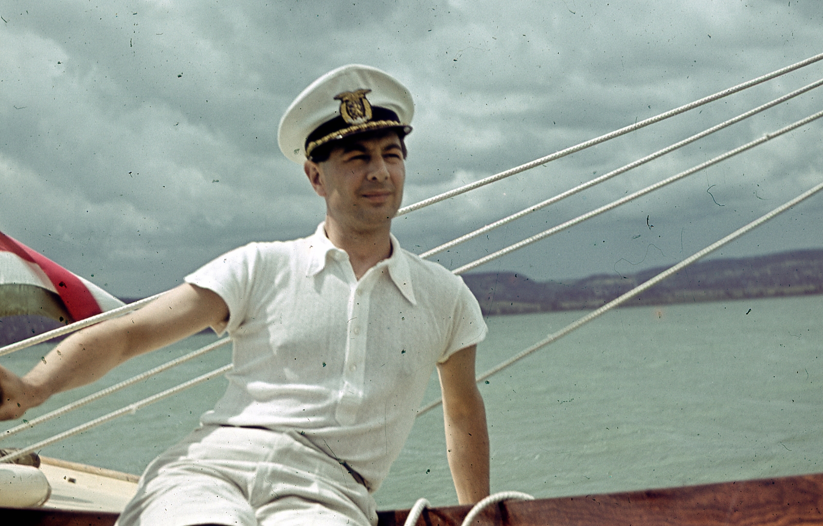 Hungary,Lake Balaton, 50-es cirkáló kormányállása., 1941, Ember Károly dr., colorful, peaked cap, cruiser, Fortepan #40836
