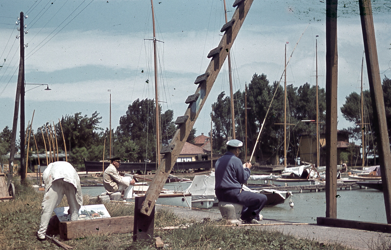 Hungary,Lake Balaton, Siófok, a MAC vitorláskikötője., 1952, Ember Károly dr., sailboat, colorful, port, Fortepan #40854