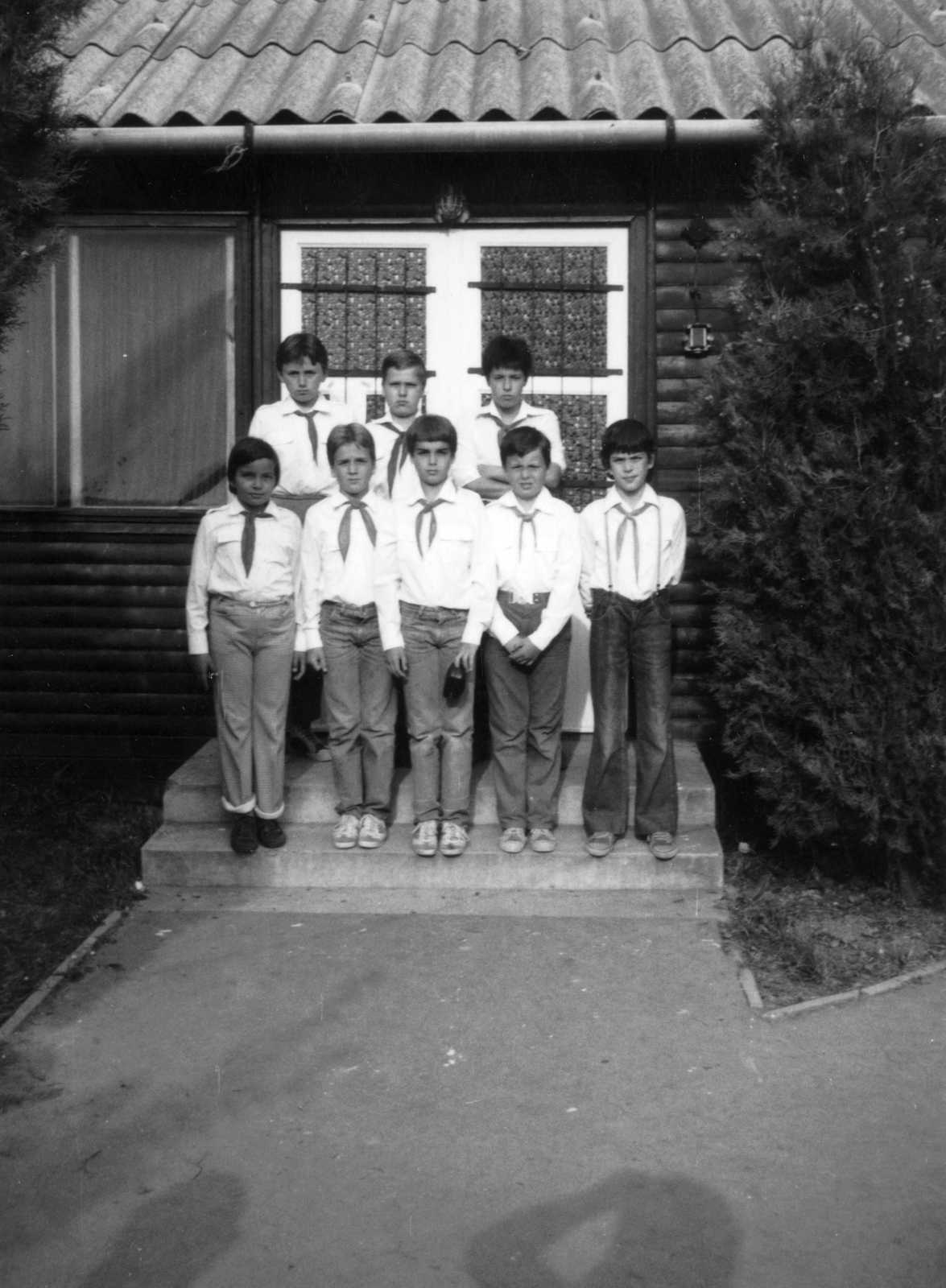 1982, Angyalföldi Helytörténeti Gyűjtemény, pioneer, tableau, kids, wooden cottage, Fortepan #41303