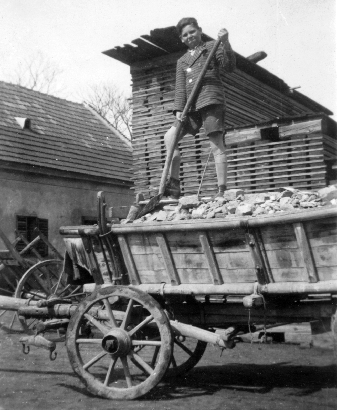 1935, Székelyi Péter, chariot, work, boy, tool, Fortepan #41504