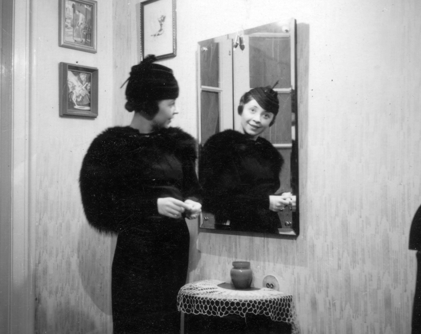 1937, Csermely Károly, portré, kalap, tükörkép, tükör, enteriőr, elegancia, hölgy, Fortepan #41636