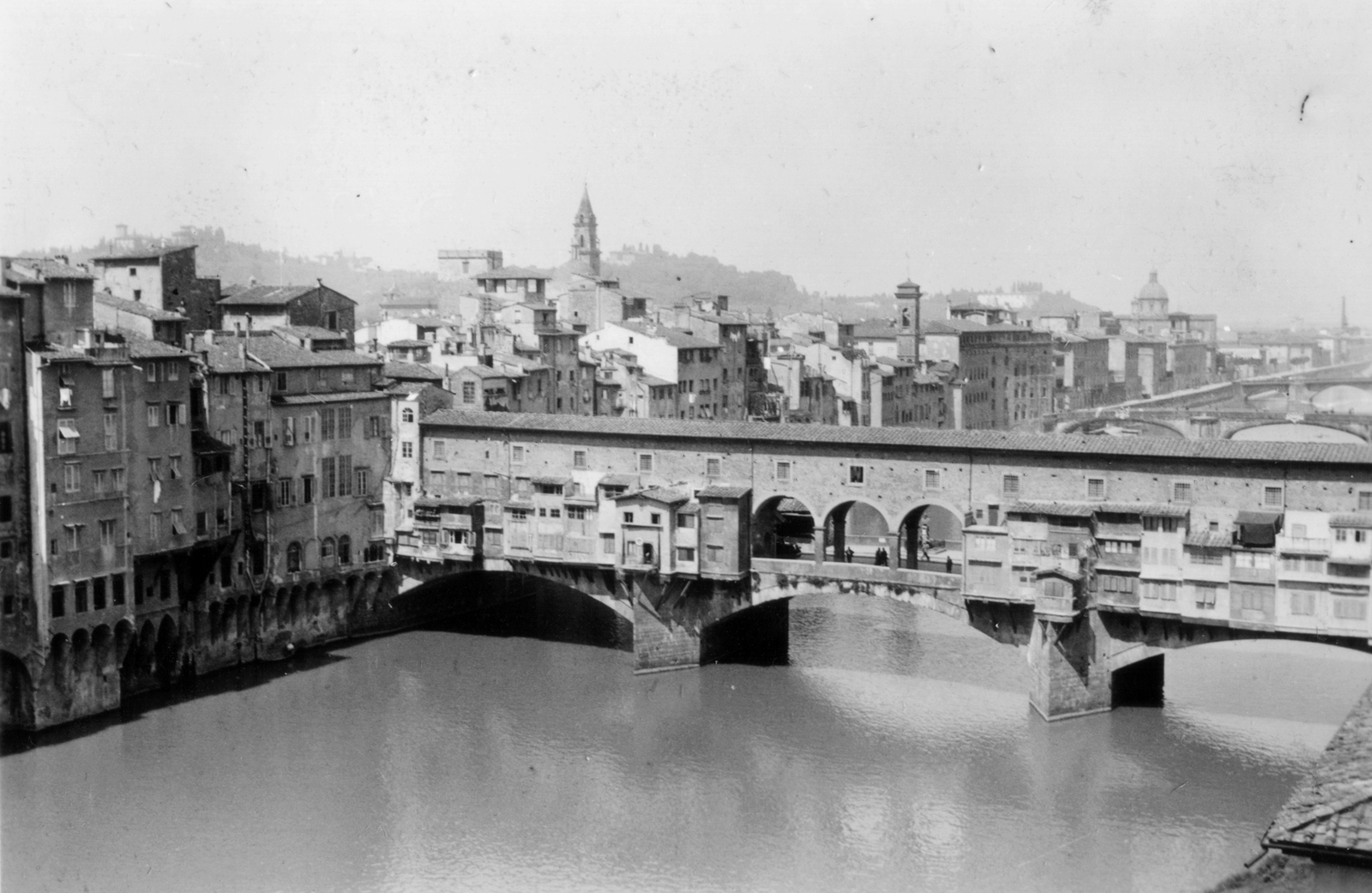 Italy, Florence, Ponte Vecchio az Arno folyó fölött., 1933, MZSL/Ofner Károly, stone bridge, arch bridge, Neri di Fioravante-design, Taddeo Gaddi-design, Fortepan #42156