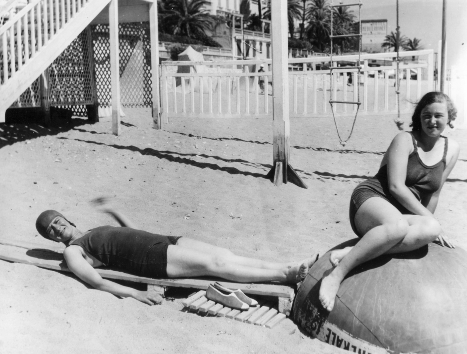 France, Cannes, Strand., 1934, MZSL/Ofner Károly, beach, palm tree, Fortepan #42180