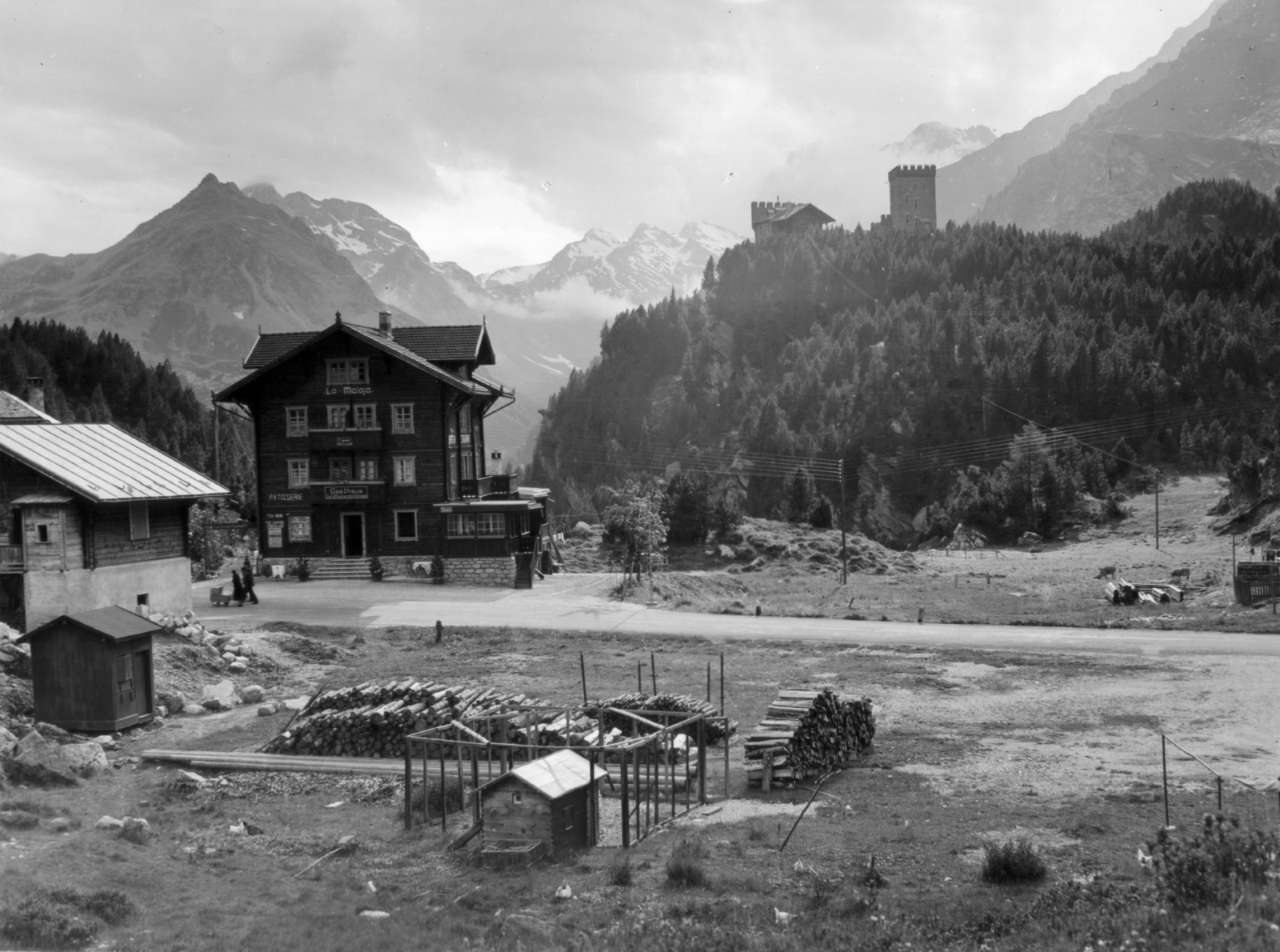Switzerland, Maloja hágó, előtérben a Sporthotel, jobbra fent a Belvedere hotel., 1938, MZSL/Ofner Károly, Fortepan #42270