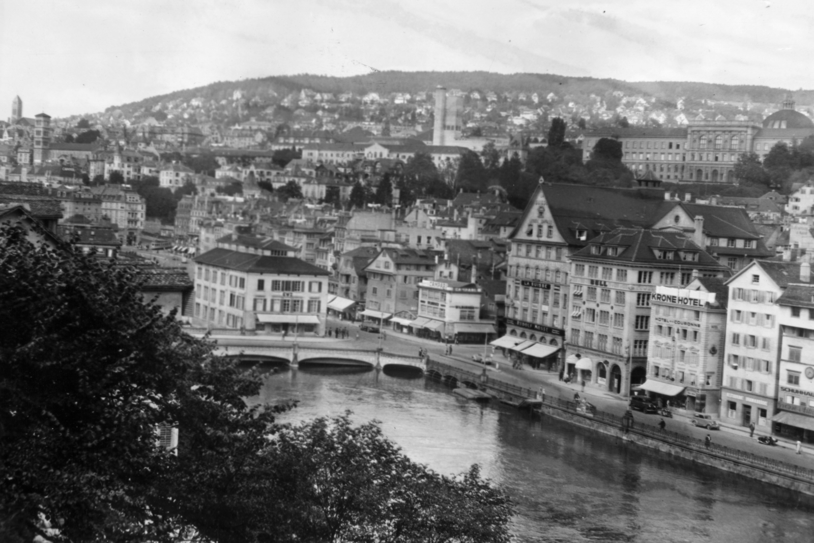 Switzerland, Zurich, Limmat folyó., 1938, MZSL/Ofner Károly, bridge, river, Fortepan #42272