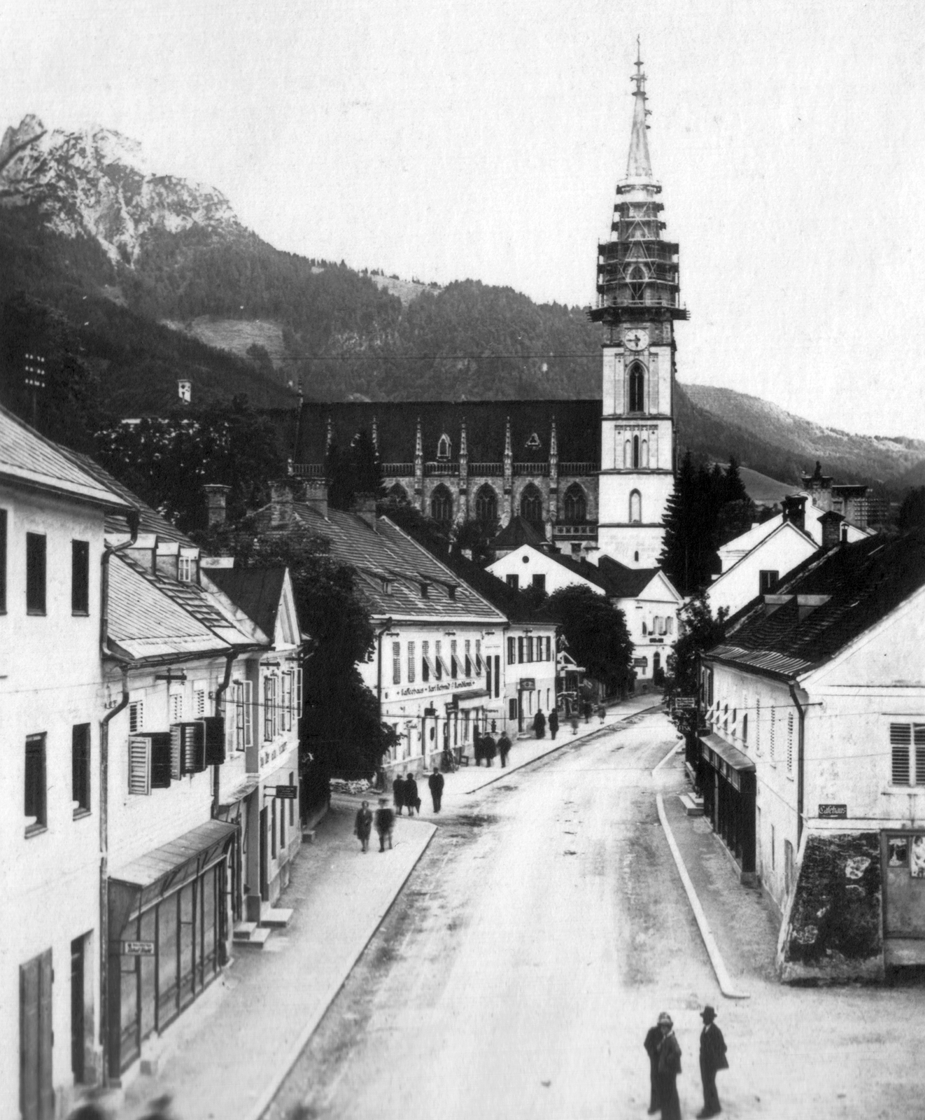 Ausztria, Admont, Hauptstrasse, középen a bencés apátság temploma (Stiftskirche)., 1930, MZSL/Ofner Károly, templom, bencés rend, Fortepan #42365