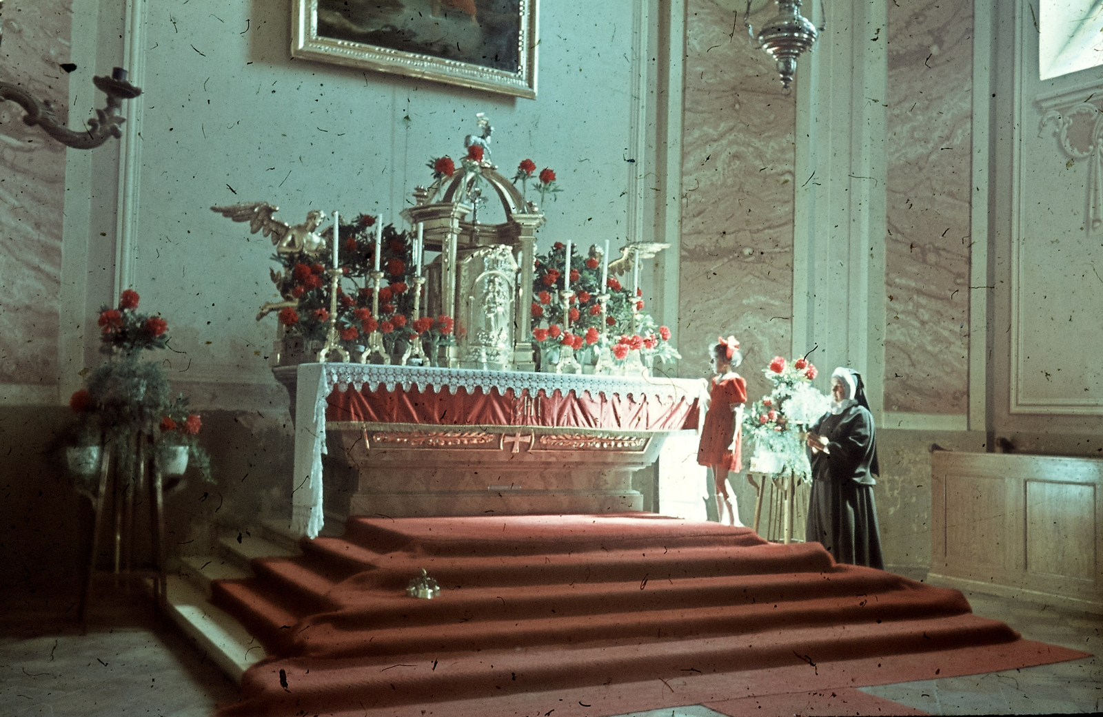 Hungary, Győr, Győrszentiván (ekkor önálló, ma a város része), Keresztelő Szent János-templom., 1944, Konok Tamás id, religion, colorful, altar, church interior, Fortepan #42506