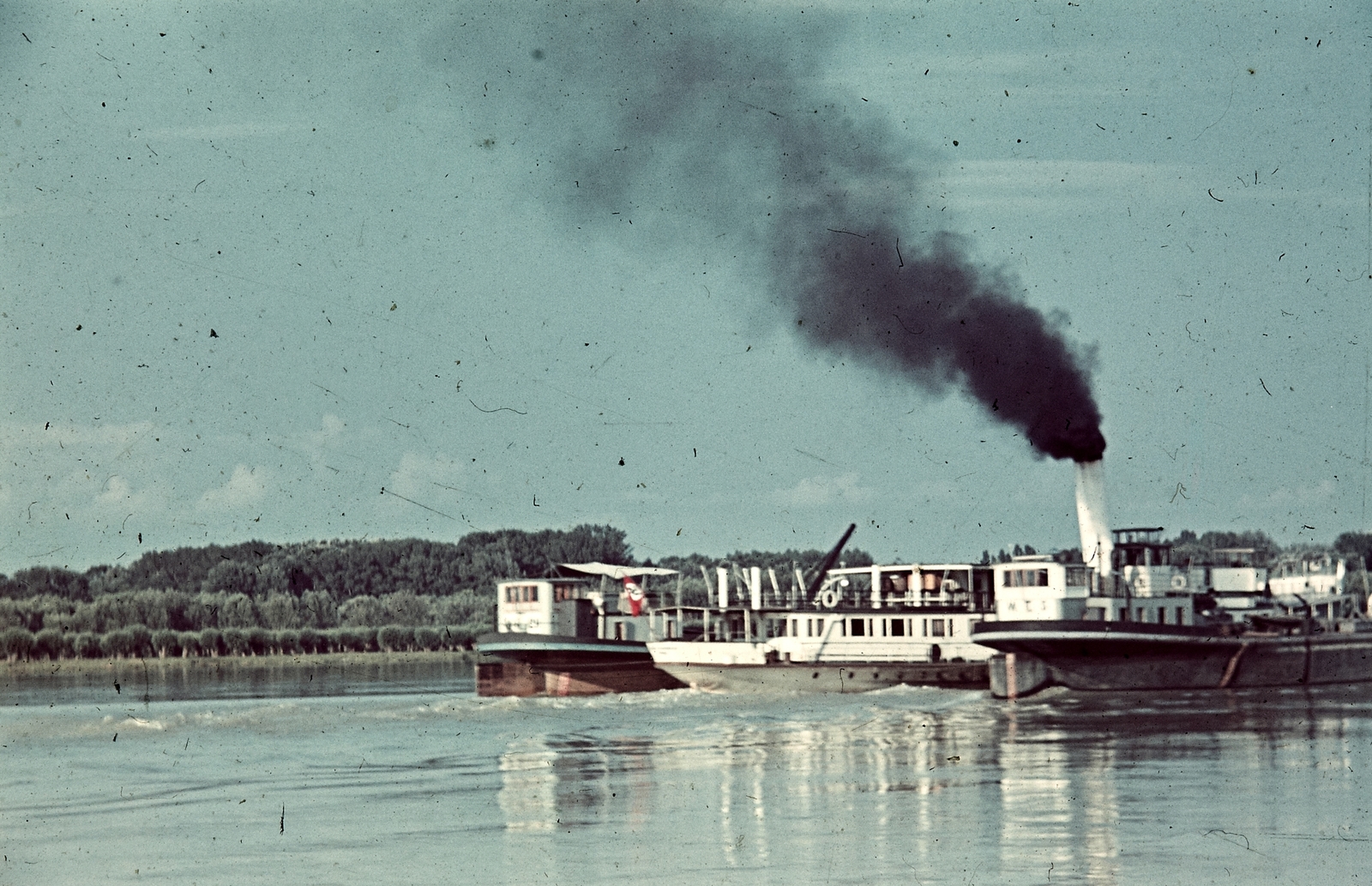 1943, Konok Tamás id, ship, colorful, smoke, steamboat, Fortepan #42626