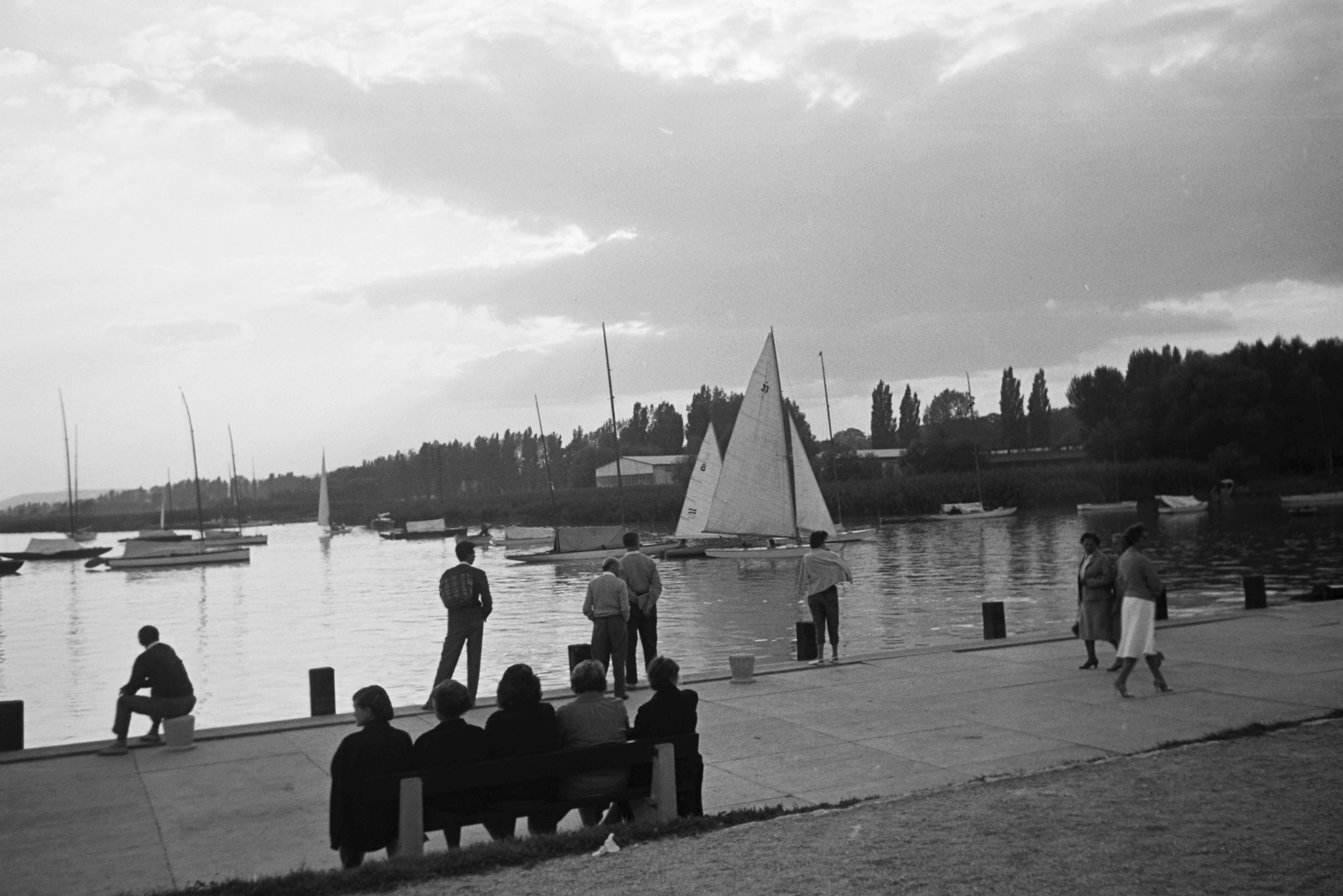 Hungary, Balatonfüred, kikötő., 1959, Konok Tamás id, sailboat, port, Fortepan #42796