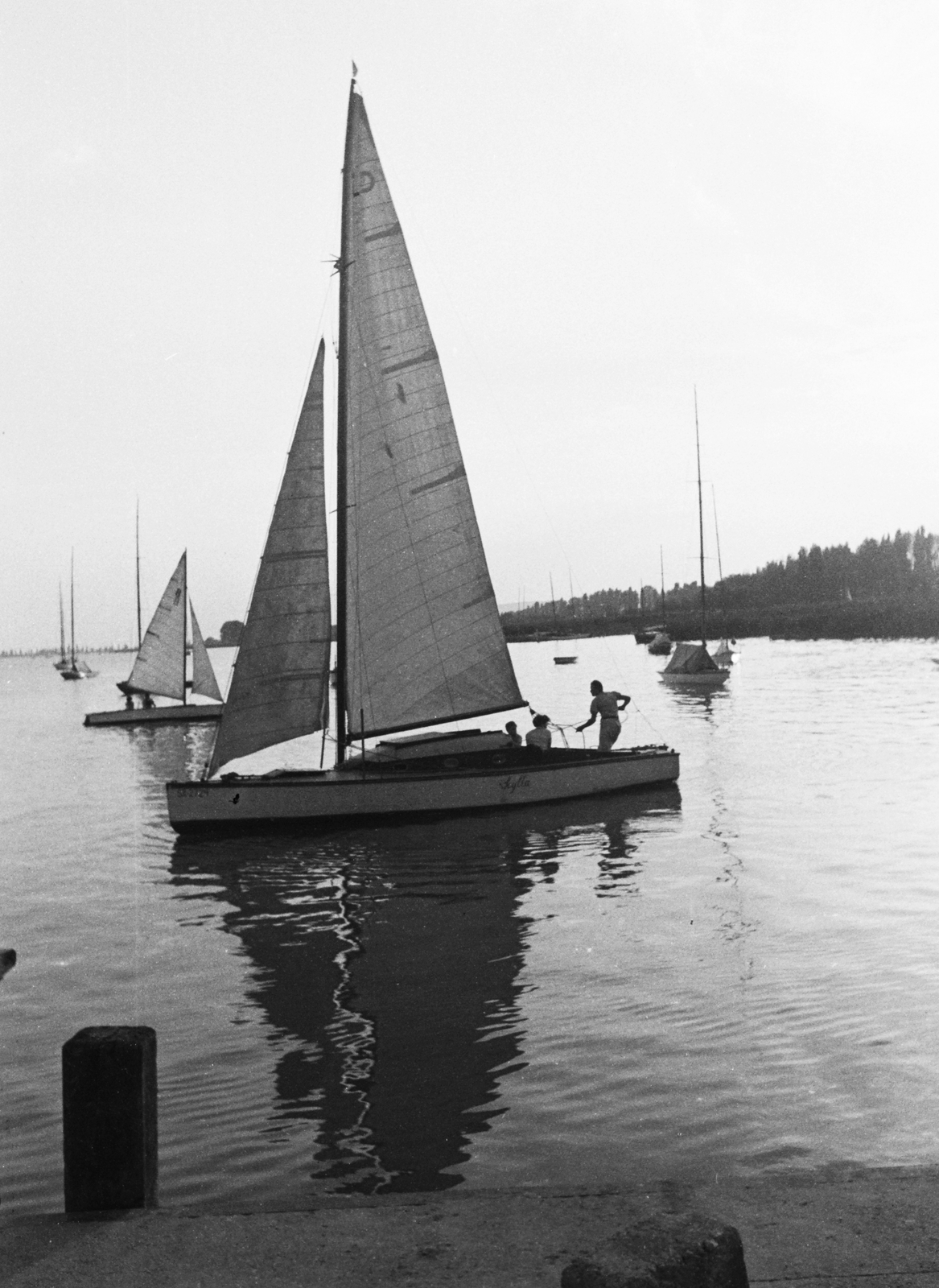 Hungary, Balatonfüred, kikötő., 1959, Konok Tamás id, sailboat, port, Fortepan #42802