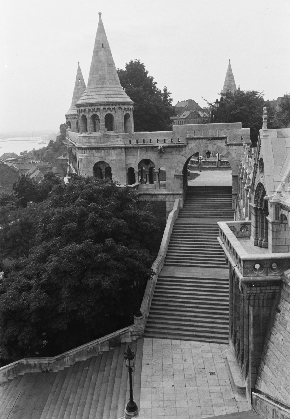 Magyarország, Halászbástya,budai Vár, Budapest I., Schulek lépcső., 1960, Konok Tamás id, lépcső, Schulek Frigyes-terv, Budapest, Fortepan #42831