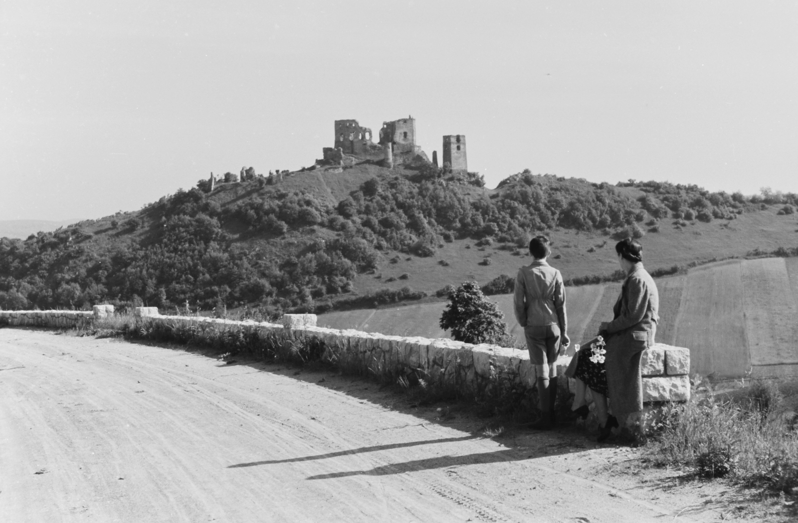 Hungary, Csesznek, Vár a 82-es főútról nézve., 1939, Konok Tamás id, castle ruins, Fortepan #42844