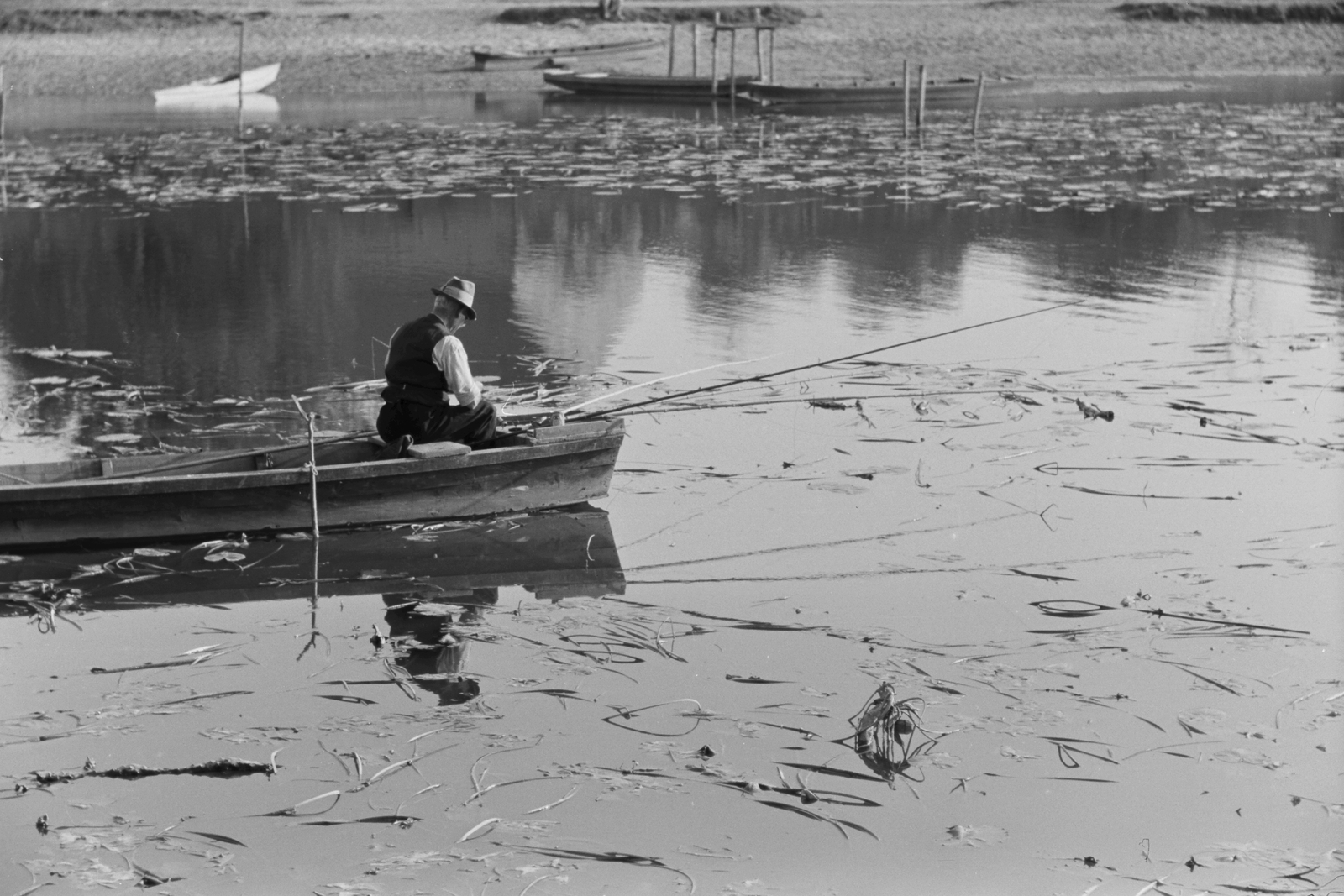 1940, Konok Tamás id, fishing, boat, Fortepan #42852