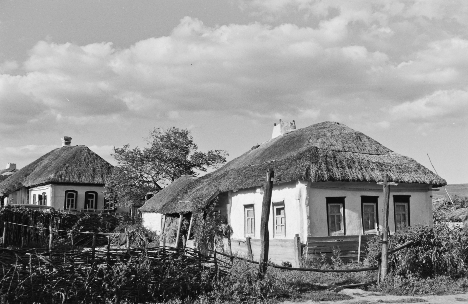 Russia, Koltunovka, 1942, Konok Tamás id, village, thatch roof, Fortepan #43056