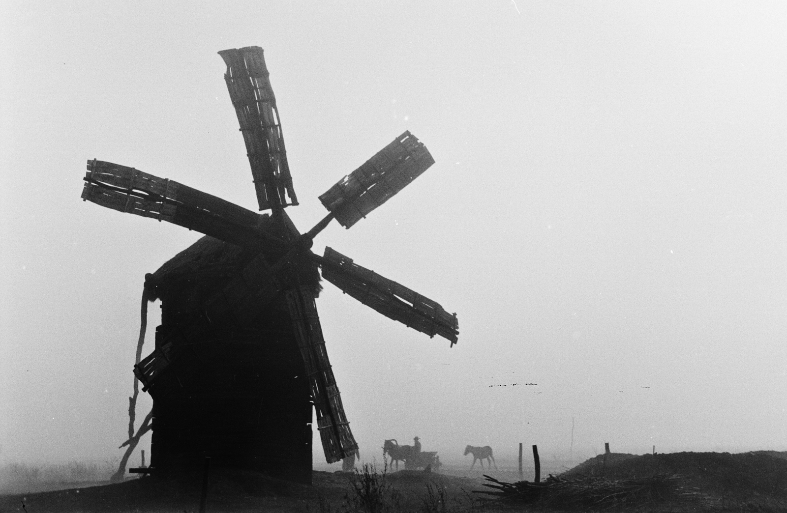 1942, Konok Tamás id, Horse-drawn carriage, Mill, windmill, Fortepan #43127
