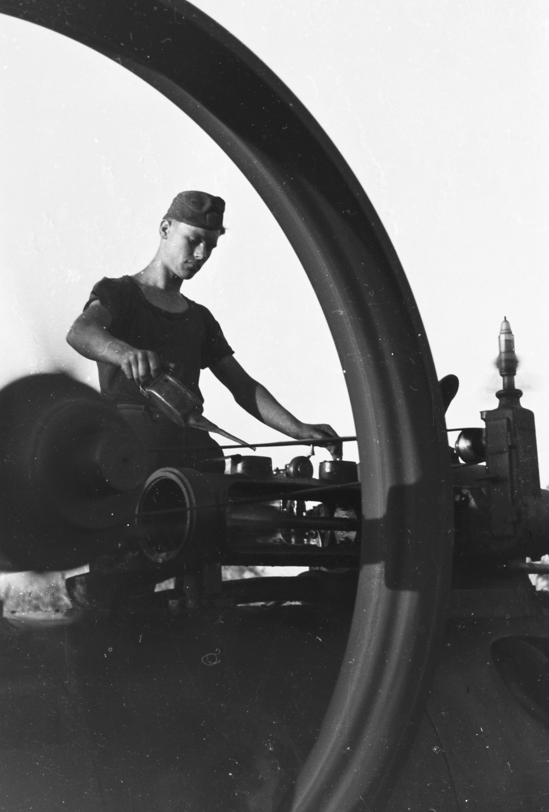 1951, Konok Tamás id, portrait, Steam-engine, man, work, oiler, Fortepan #43780