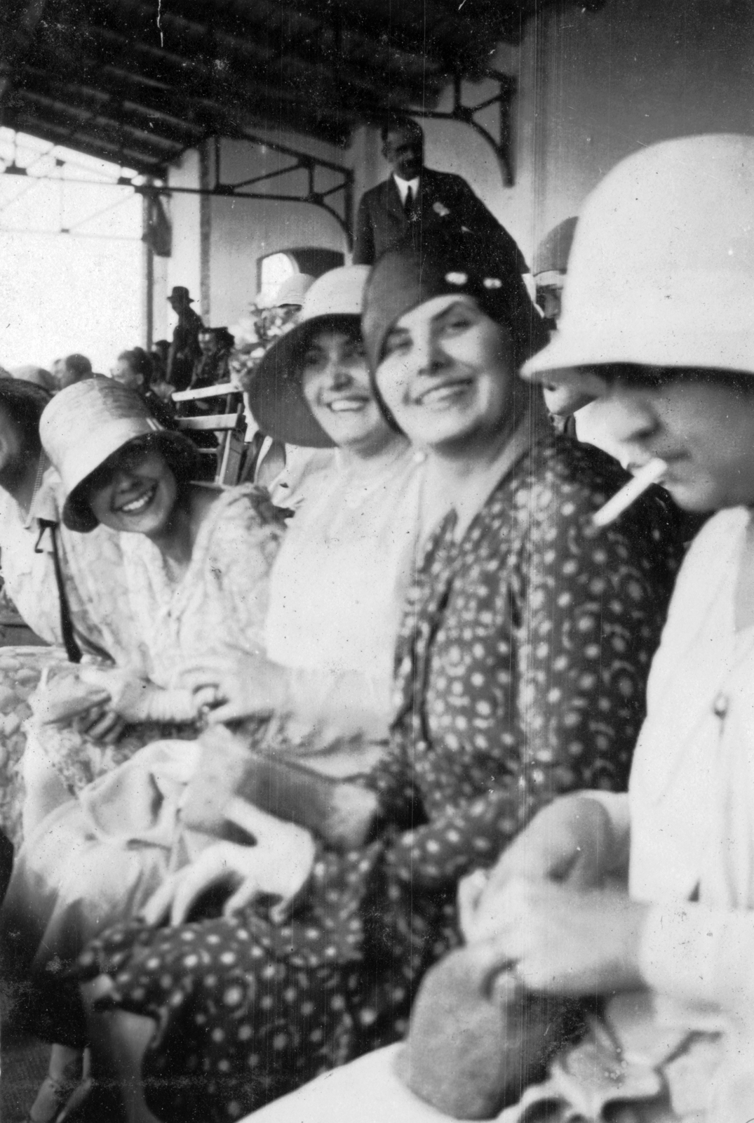 1929, Vojnich Pál, fashion, hat, cigarette, smoking, fun, grandstand, lady, Fortepan #43805
