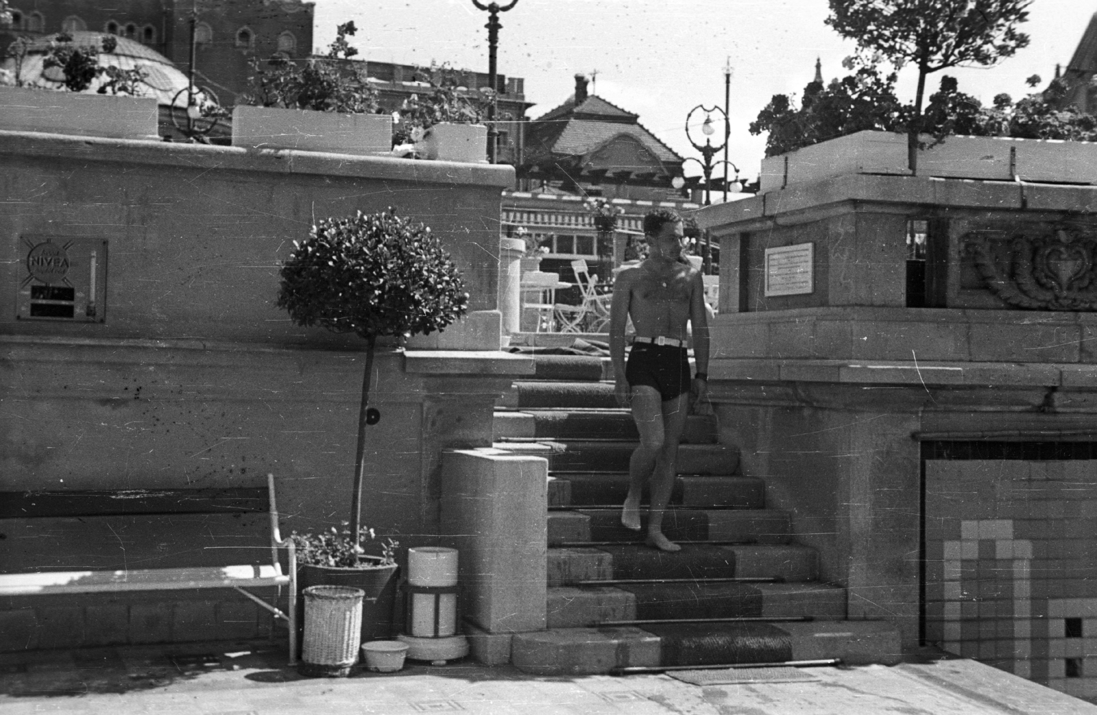 Hungary, Budapest XI., Gellért Gyógyfürdő., 1939, Ludovika, swimming pool, Secession, summer, Budapest, Bath house, Art Nouveau architecture, Ármin Hegedűs-design, Artúr Sebestyén-design, Izidor Sterk-design, Fortepan #43883
