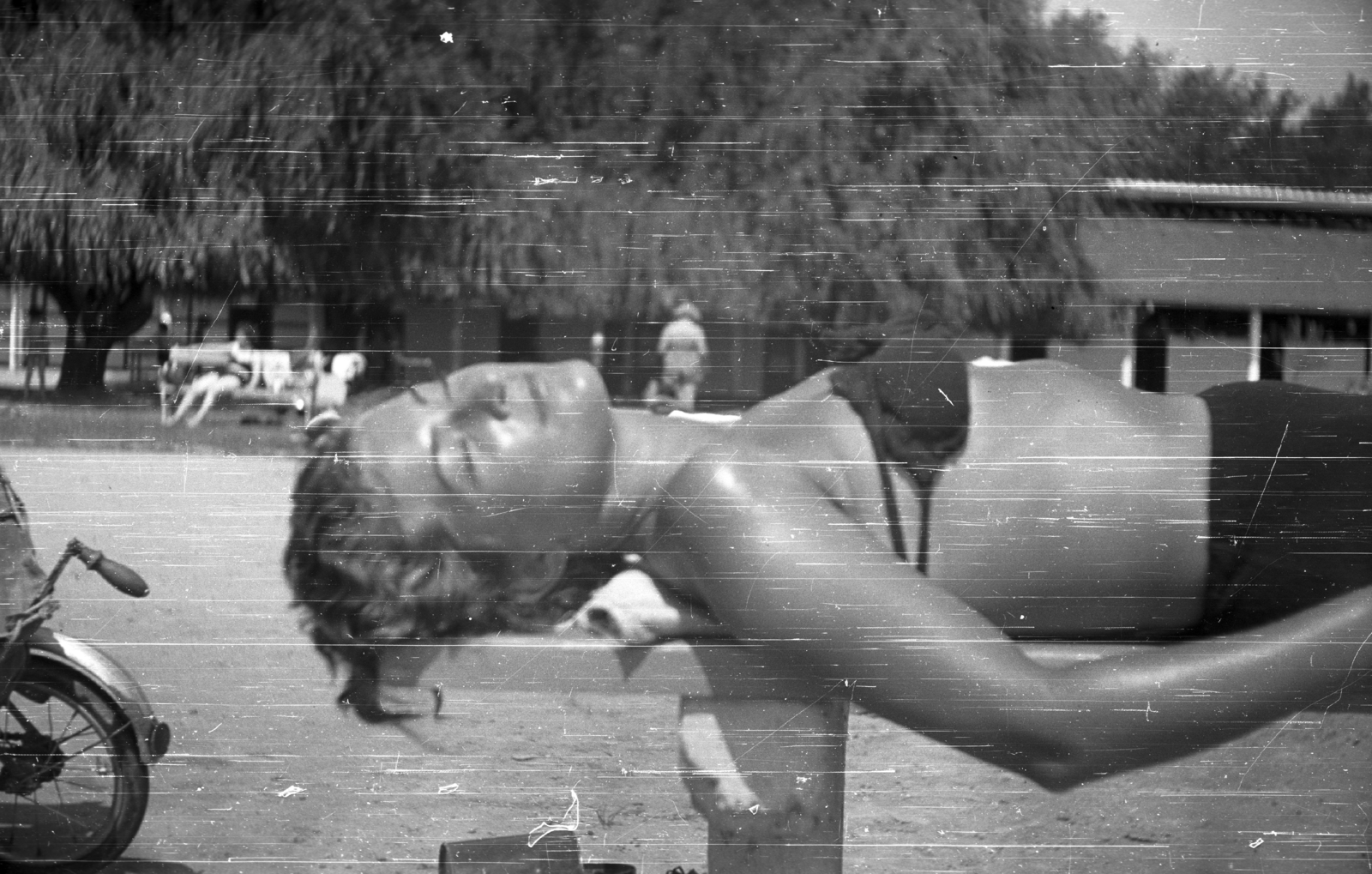 1954, Ludovika, beach, bathing suit, sunbathe, Fortepan #44020