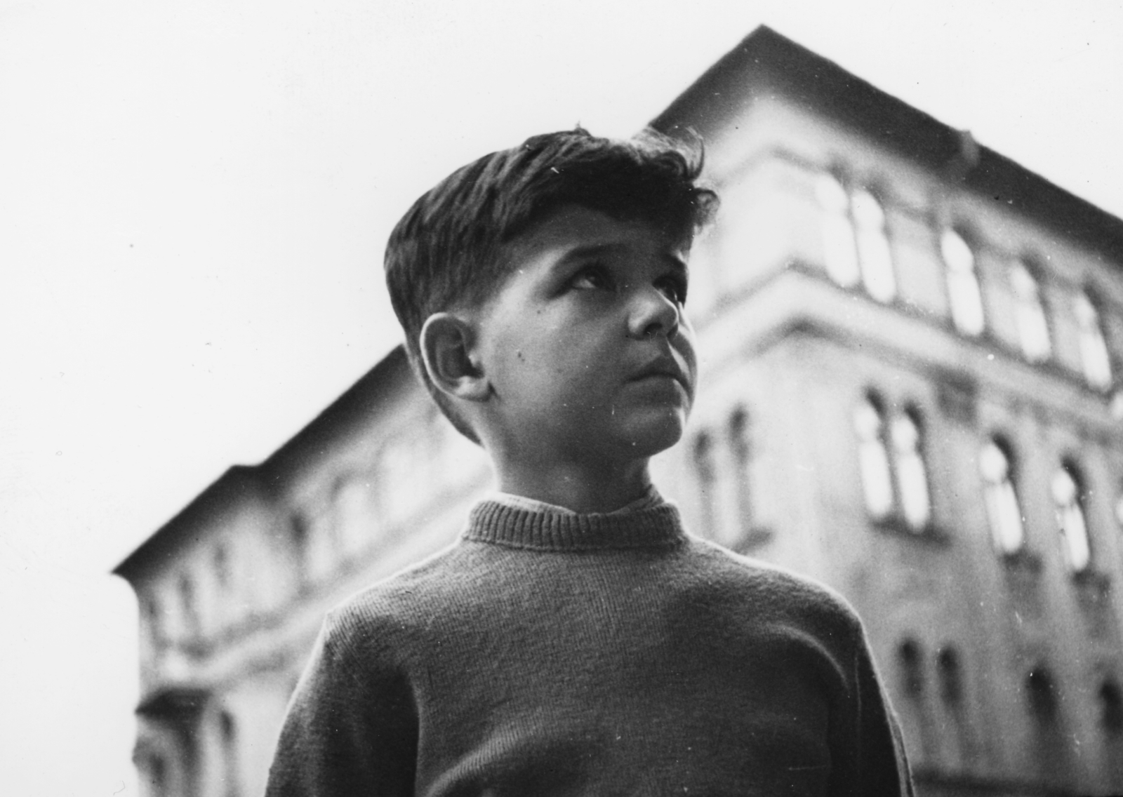 Hungary, Budapest VIII., háttérben a Népszínház utca 33. számú ház a Nagy Fuvaros utca sarkon., 1951, Schiffer Pál, portrait, boy, Budapest, Fortepan #44470