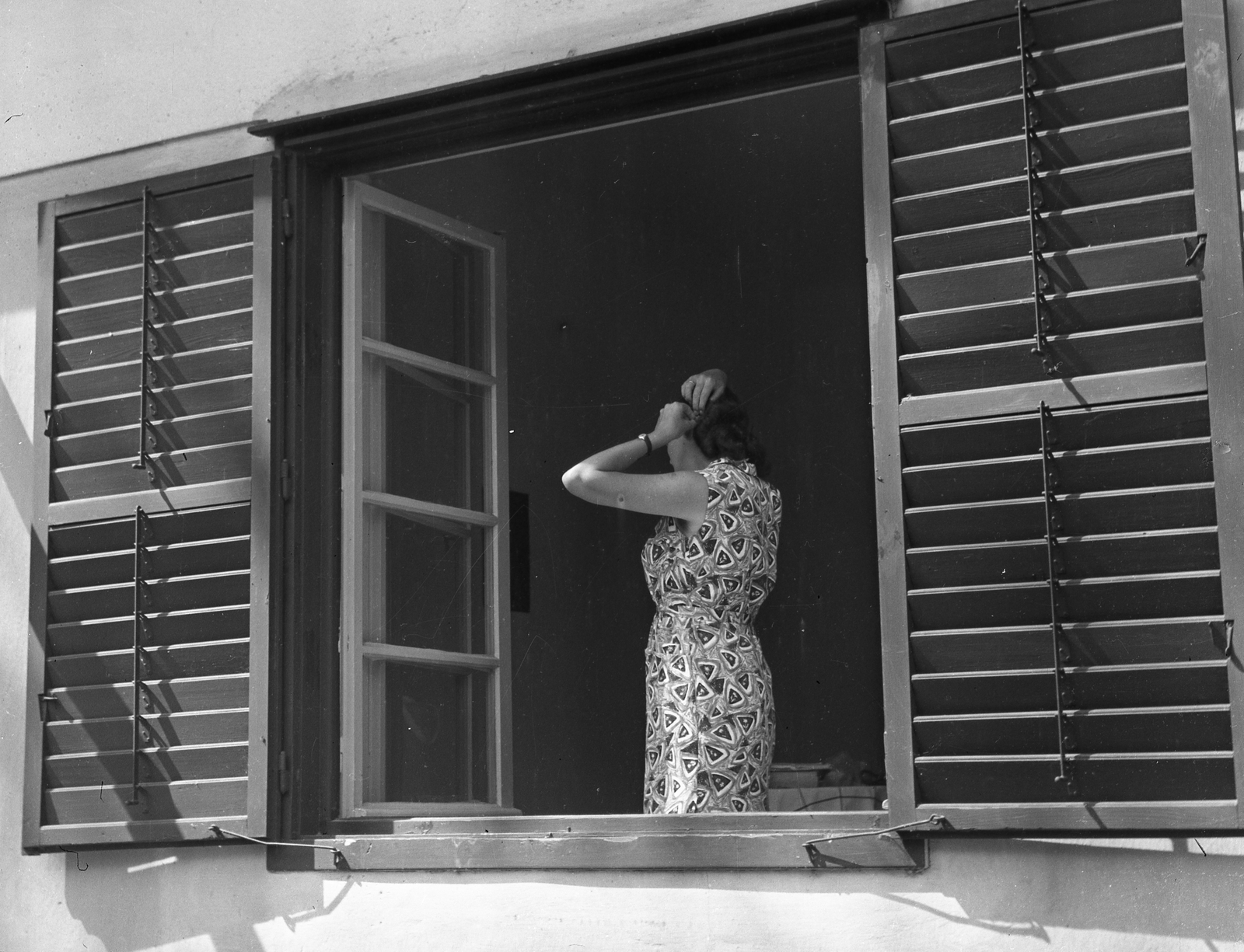 Hungary,Lake Balaton, Siófok, Szabadifürdő (ekkor Balatonszabadi-fürdőtelep)., 1962, Korenchy László, venetian blind, Fortepan #44541