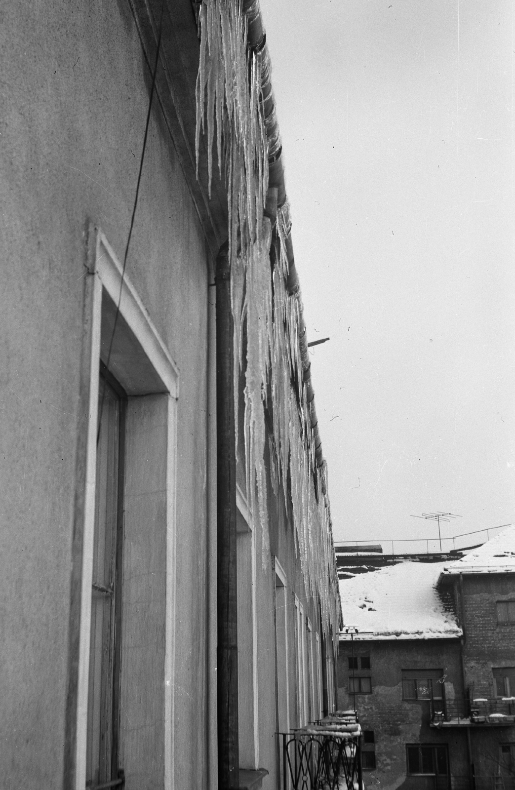 Hungary, Budapest XIII., Gyöngyösi utca 51/a sz. hátsó homlokzata., 1964, Korenchy László, ice, icicle, Budapest, Fortepan #44568