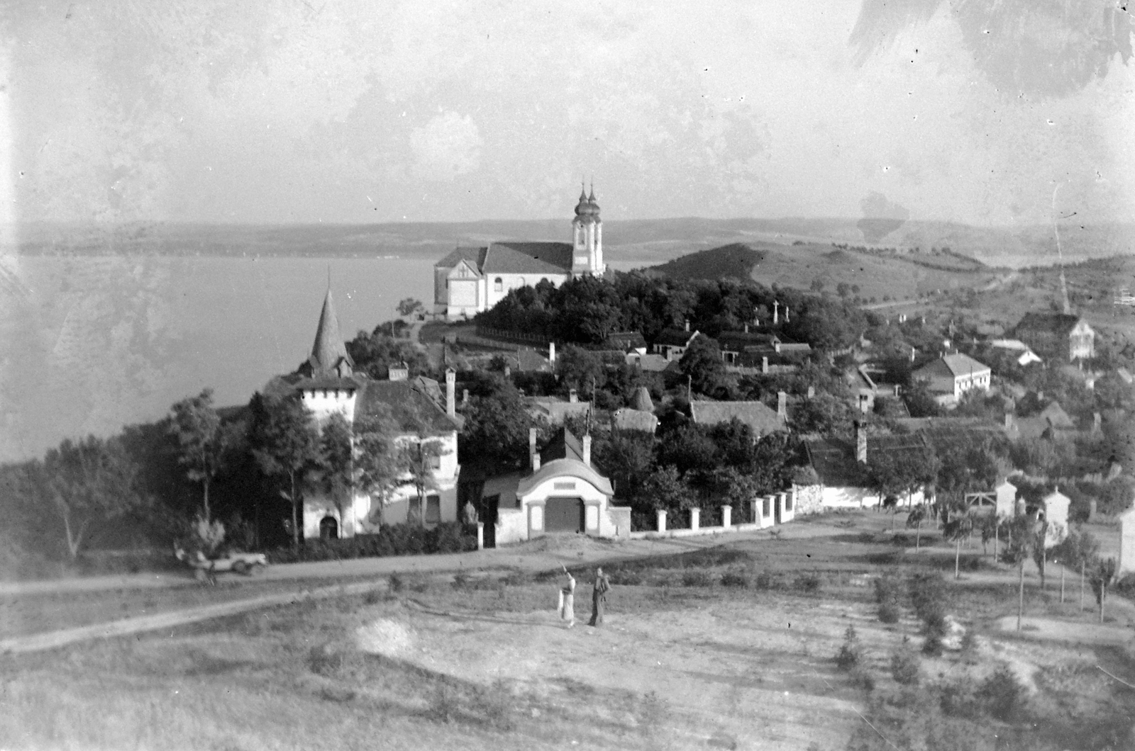 Hungary,Lake Balaton, Tihany, Bencés Apátság az Attila-dombról., 1936, Fortepan, church, calvary, Baroque-style, monastery, Benedictines, Márton Wittwer-design, Fortepan #4483