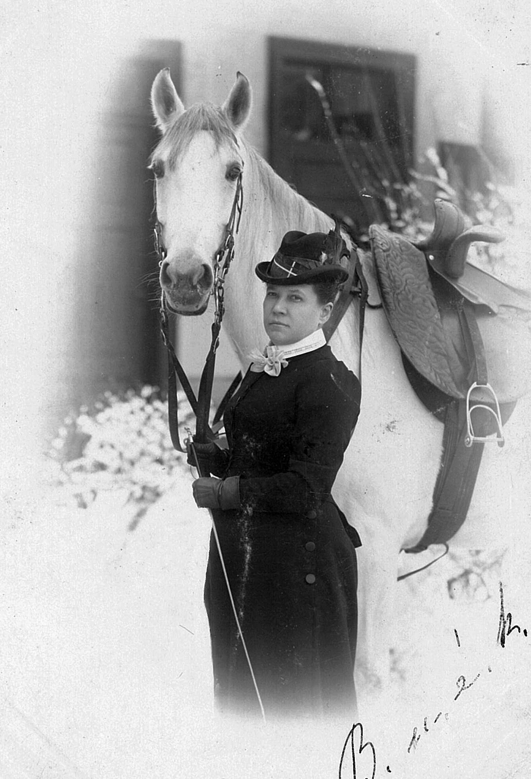 1917, Kövendy Katalin, portrait, horse, woman, rider, women's saddles, Fortepan #44866