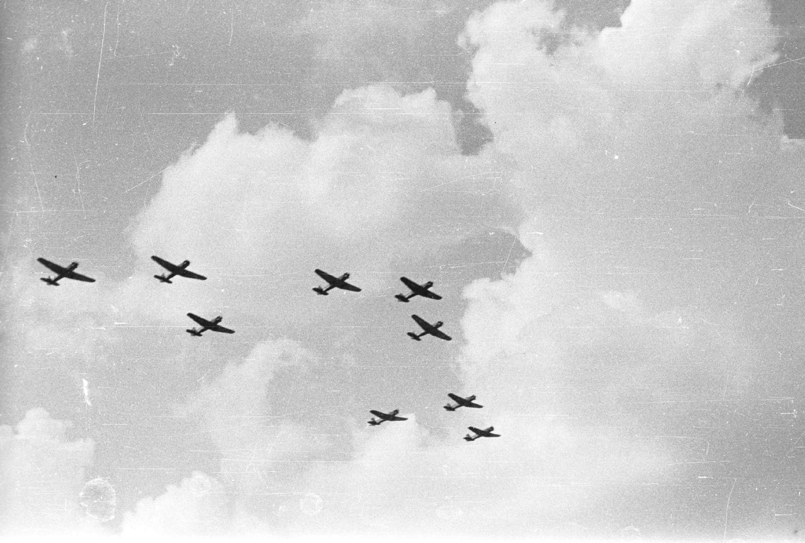 Hungary, Budapest XI., repülőkötelék a Budaörsi repülőtér felett., 1959, Mészáros Zoltán, flying, airplane, Budapest, Fortepan #45022