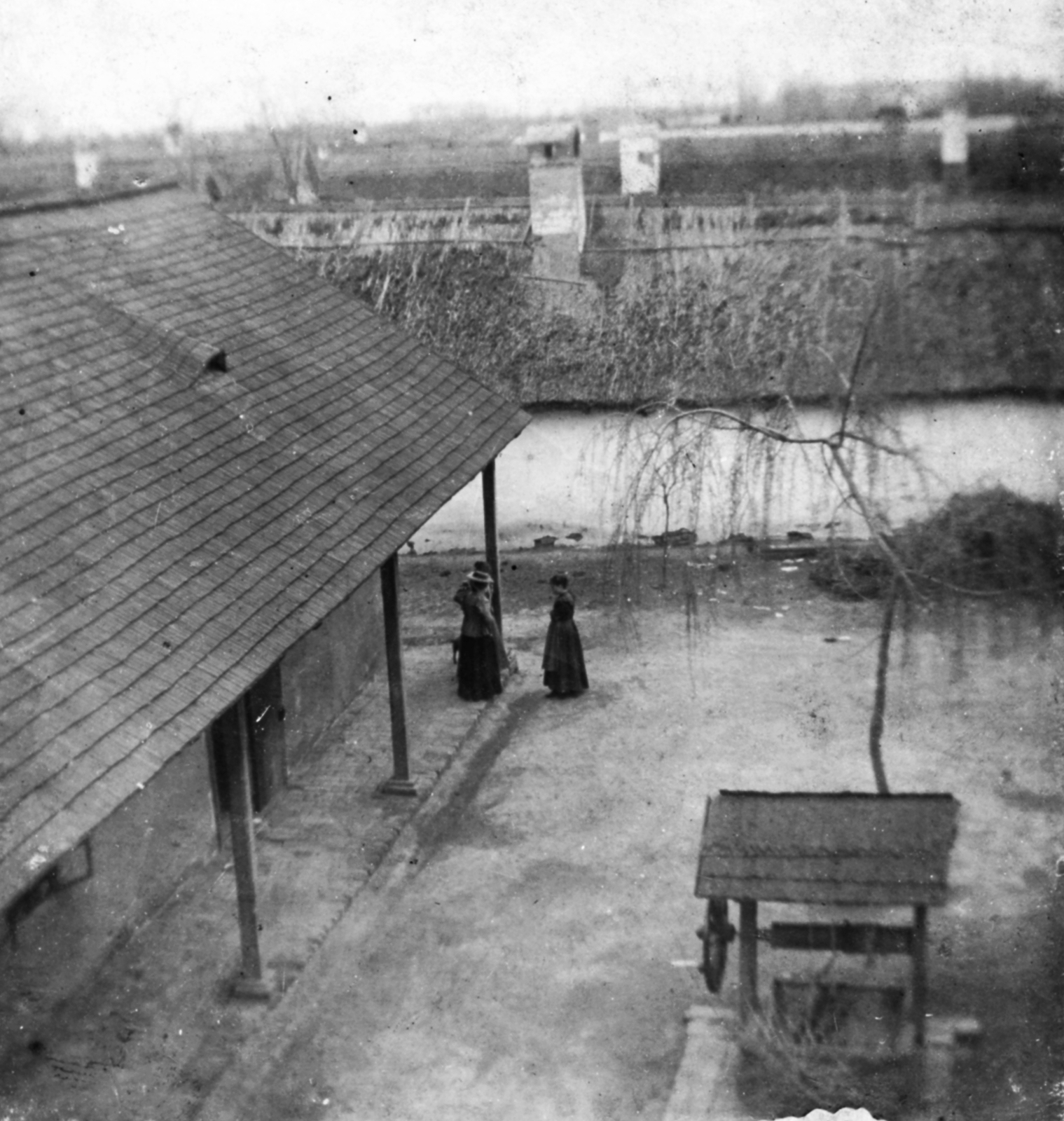 1908, Morvay Kinga, village, yard, thatch roof, draw well, Fortepan #45352