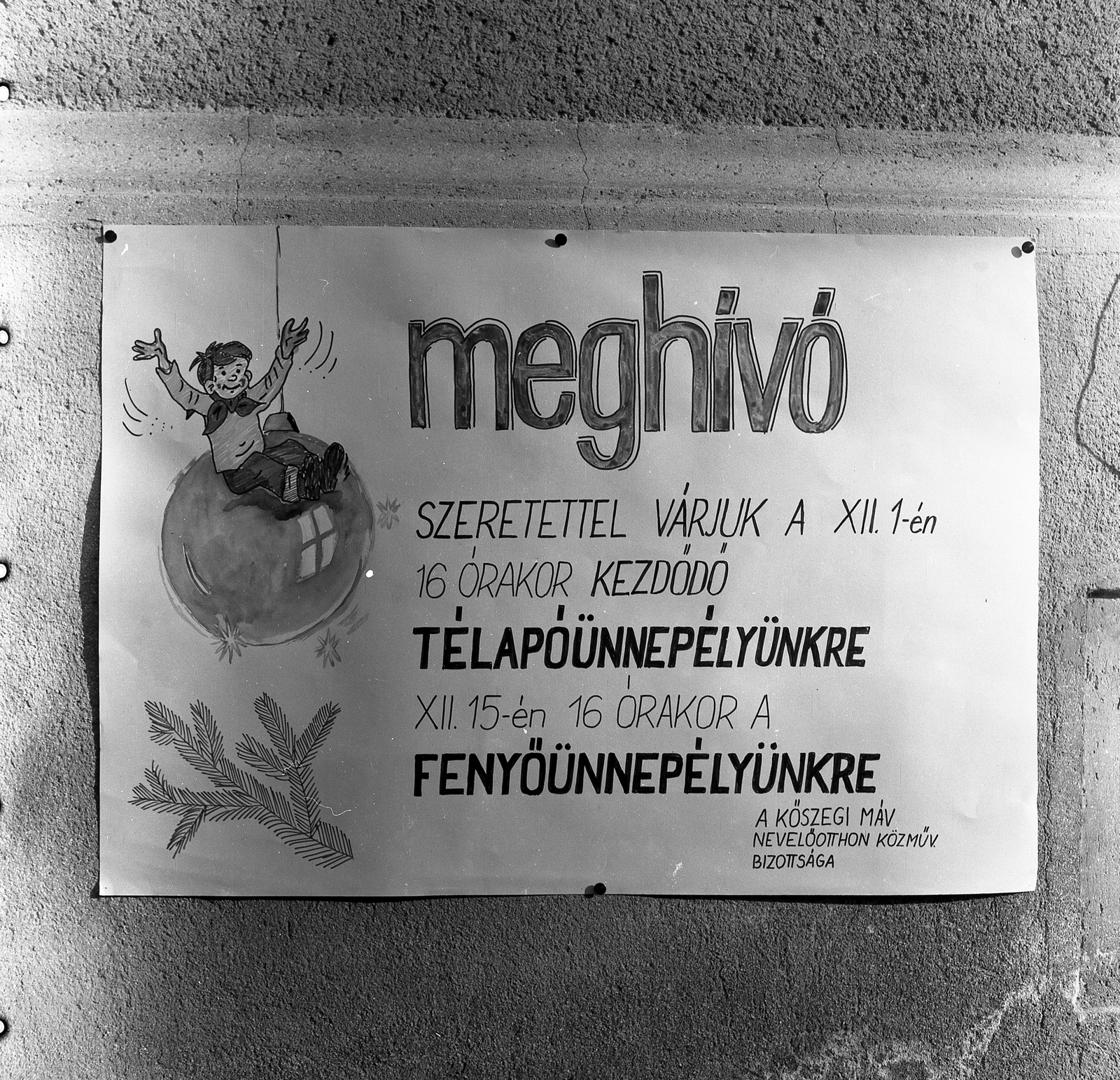 Hungary, Kőszeg, MÁV Nevelőintézet., 1980, Baráth Endre, Christmas, Santa Claus, poster, Fortepan #45426