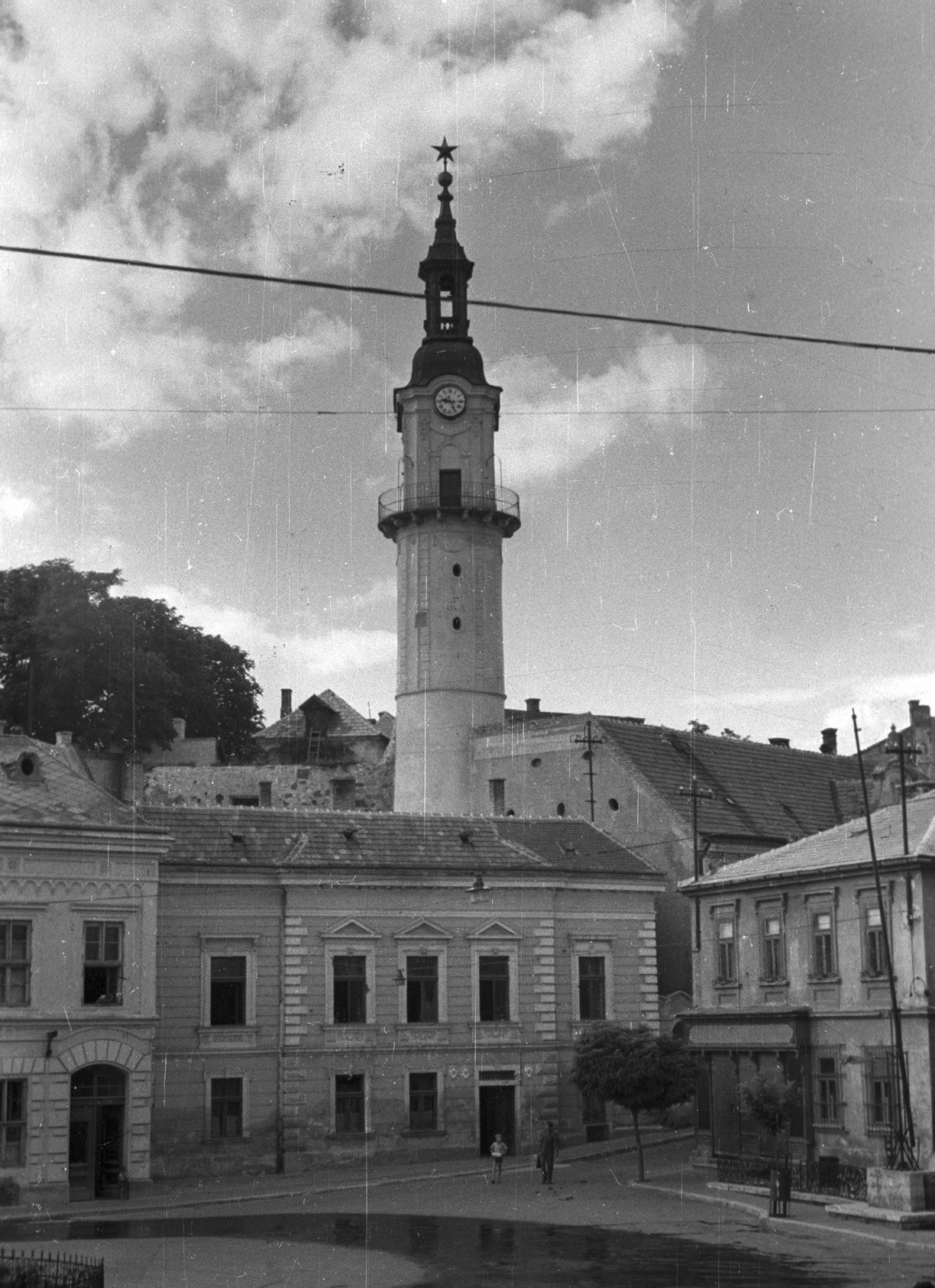 Hungary, Veszprém, Tűztorony, 1958, Krasznai Gyula, church clock, Fortepan #45783
