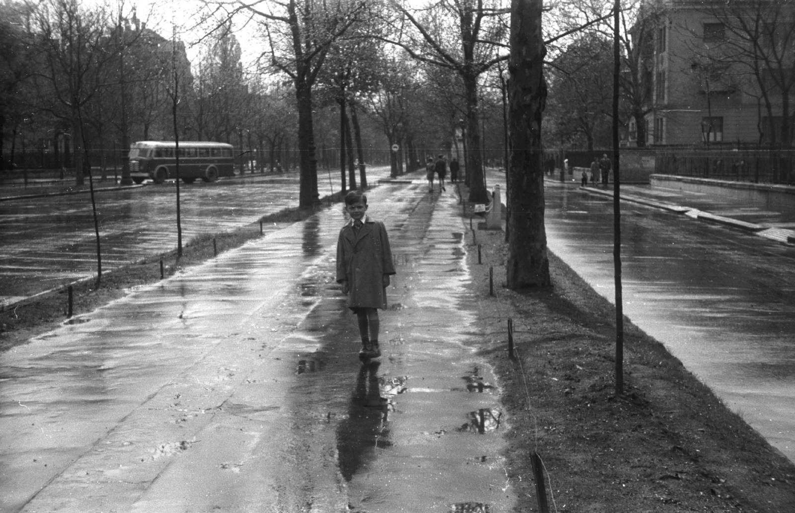 Magyarország, Budapest VI., Andrássy (Sztálin) út, jobbra a Rippl-Rónai utca torkolata., 1956, Lencse Zoltán, autóbusz, magyar gyártmány, Ikarus-márka, Ikarus 60, Budapest, Fortepan #46056