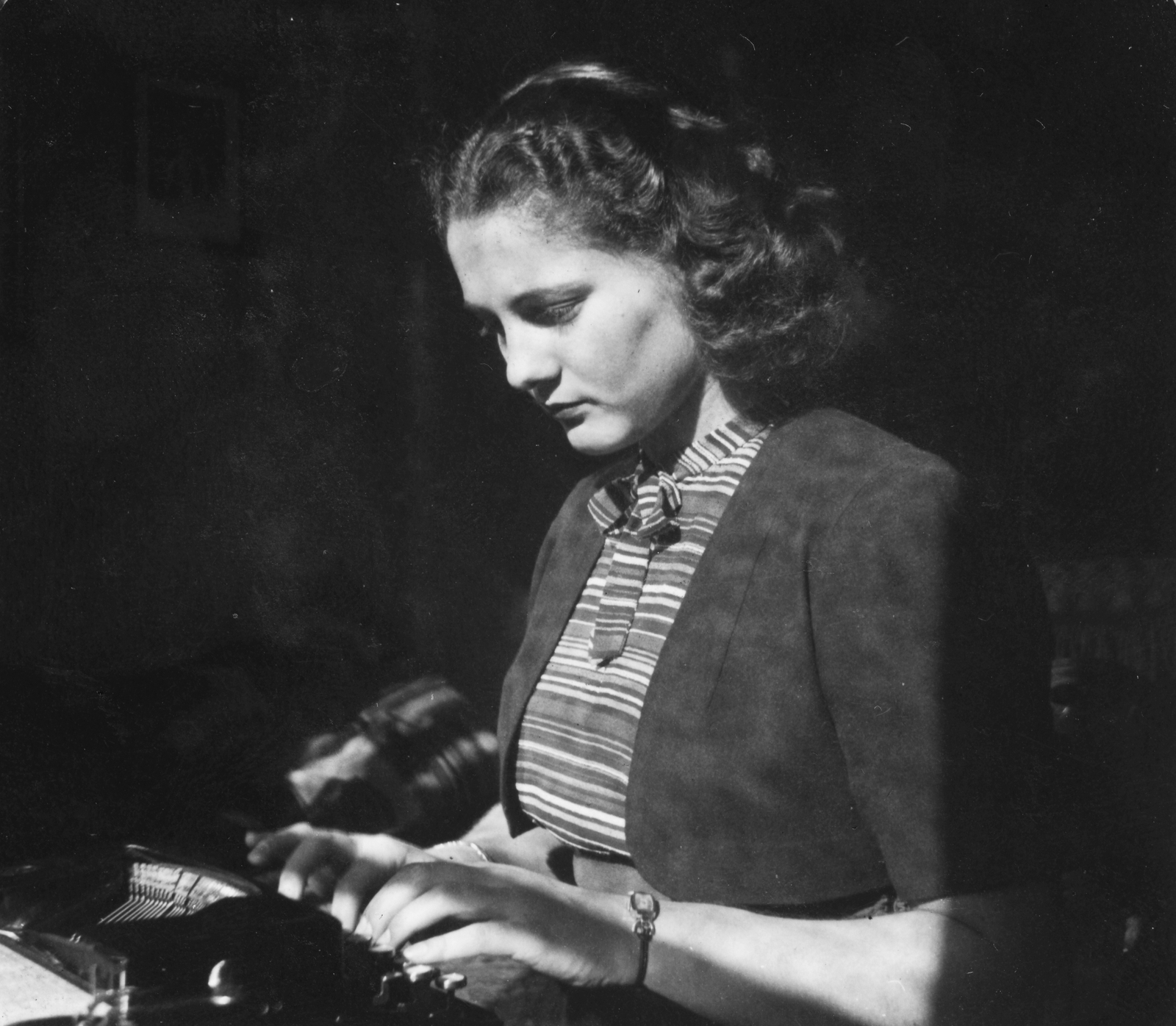 1940, Vojnich Pál, portré, divat, írógép, nő, hajviselet, kihalt mesterség, Fortepan #46298