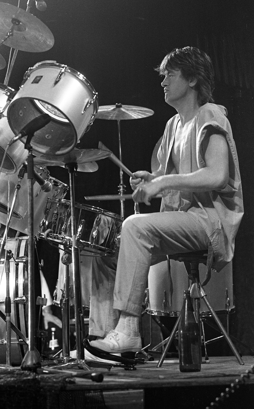 Hungary, Miskolc, Népkerti pálya, Jubileumi Rockfesztivál, Debreceni Ferenc, Omega együttes., 1983, Urbán Tamás, musical instrument, beat era, drum, rock festival, cymbal, Fortepan #47127