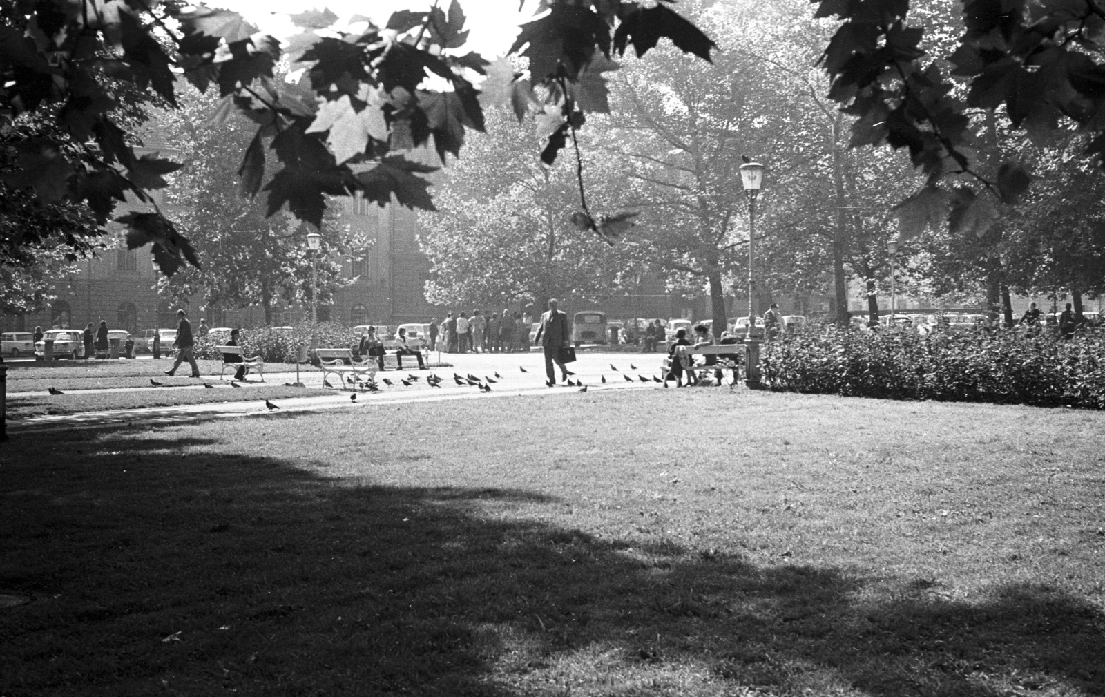 Slovenia, Ljubljana, Zvezda park., 1971, Nagy Gyula, Yugoslavia, street furniture, lamp post, dove, Fortepan #50228