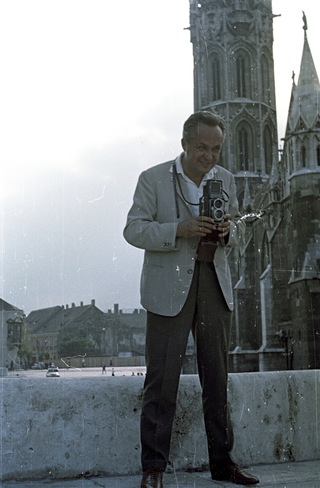 Hungary, Budapest I., Halászbástya, Mátyás-templom., 1964, Nagy Gyula, colorful, camera, photography, Rollei Rolleiflex, Budapest, Fortepan #50422