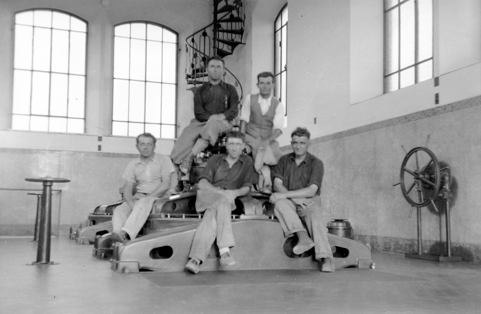 1930, Fortepan, csoportkép, férfiak, munka, csigalépcső, vízmű, hajókormány, Fortepan #5077