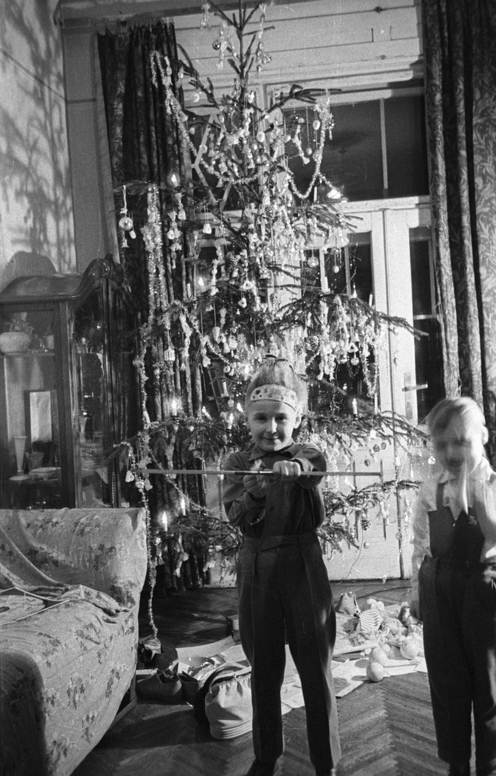 1961, Nagy Gyula, Christmas, christmas tree, interior, kid, parquet floor, Fortepan #51047