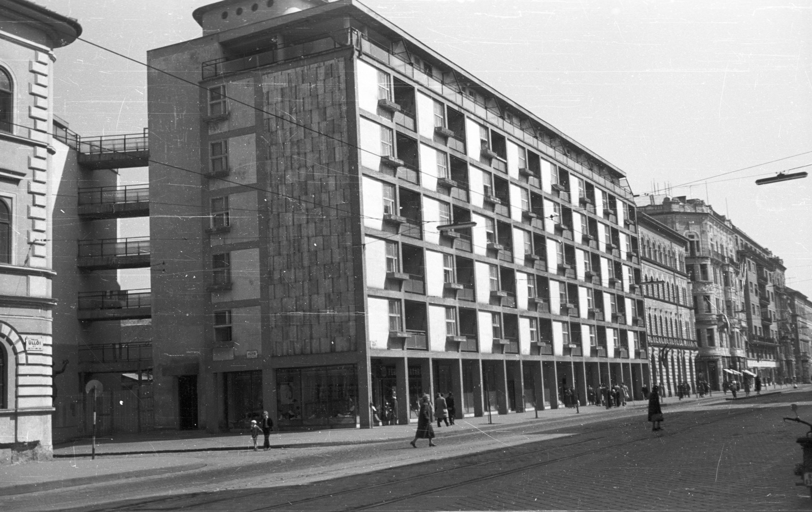 Hungary, Budapest VIII., Üllői út, balra a Futó utca torkolata., 1959, Nagy Gyula, modern architecture, Budapest, Fortepan #51240