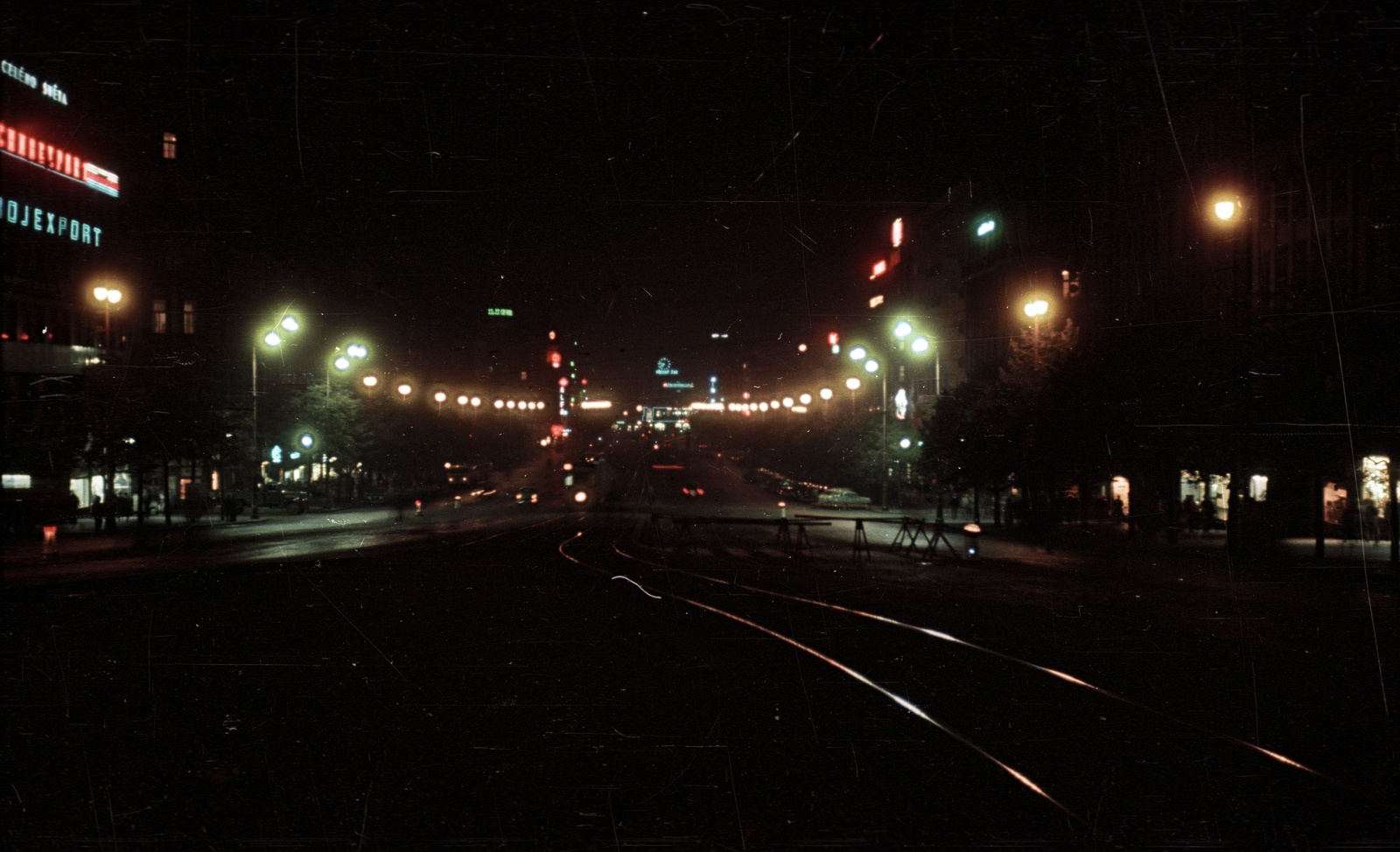 Czech Republik, Prague, Vencel tér (Václavské námestí)., 1958, Nagy Gyula, Czechoslovakia, colorful, night, Fortepan #51268
