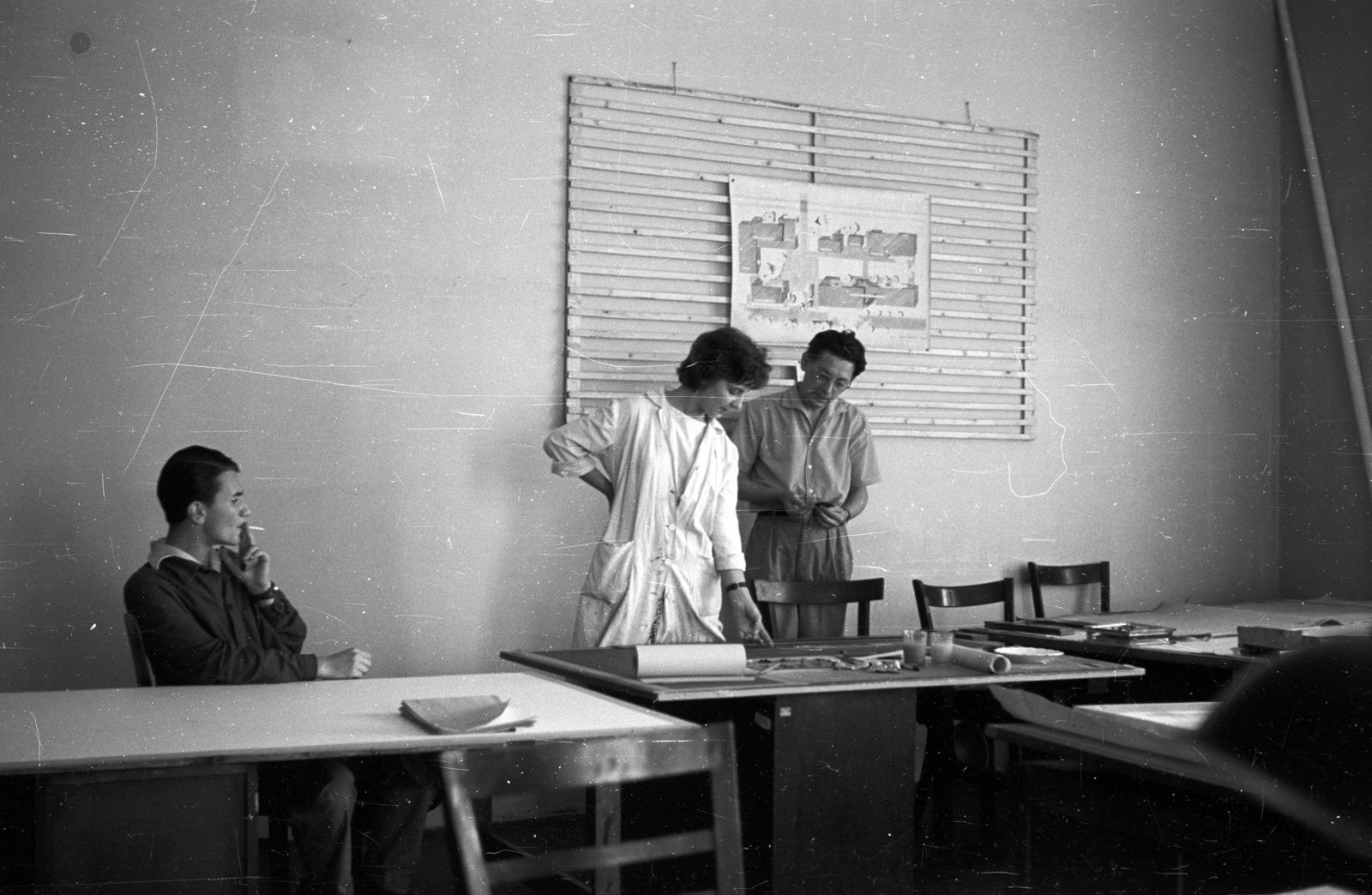 Hungary, Budapest V., Széchenyi rakpart 8. a MÁV Vasúttervező Üzemi Vállalat irodája., 1959, Nagy Gyula, workplace, overall, drawing table, Budapest, Fortepan #51655