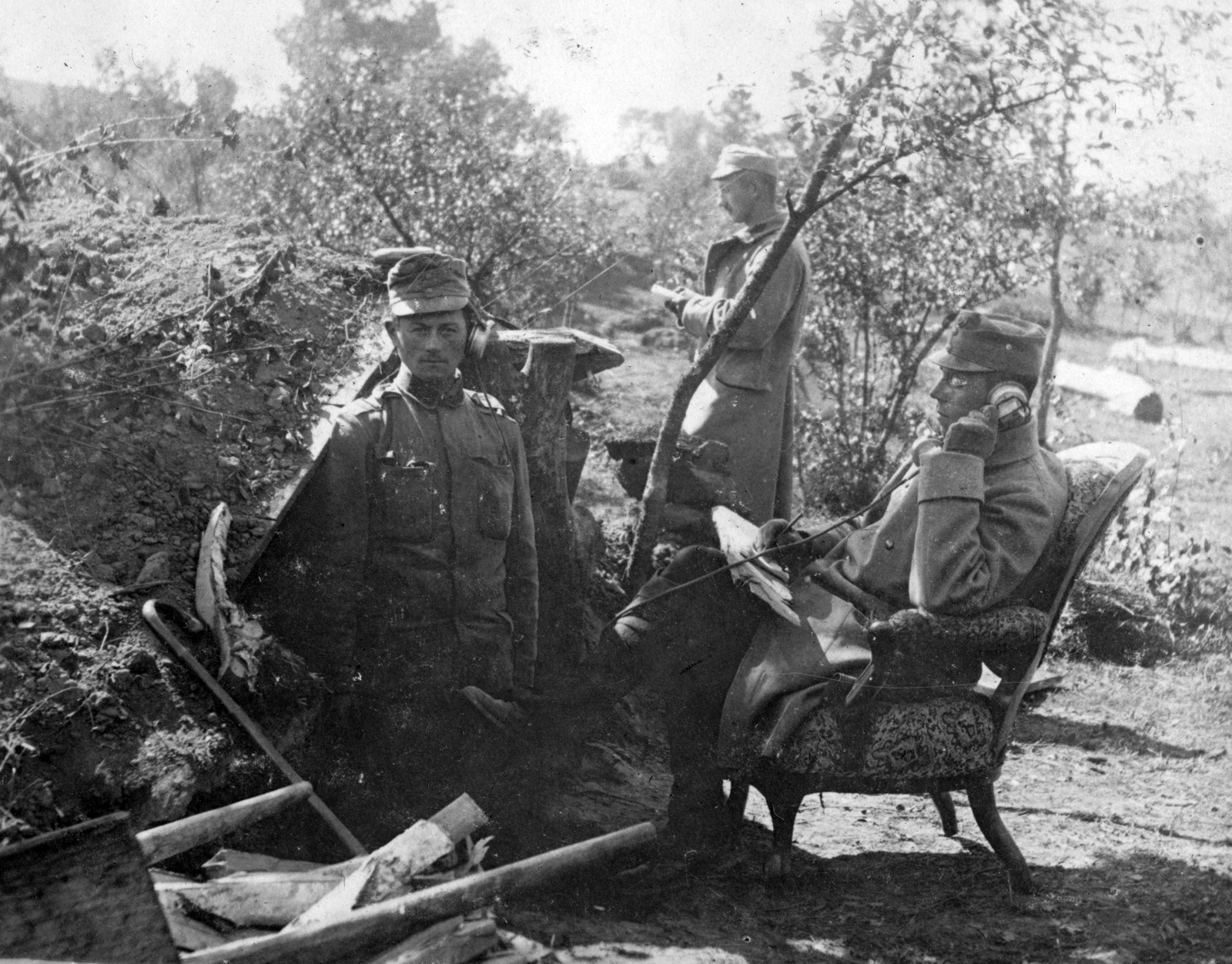 1914, Komlós Péter, First World War, tableau, telephone, cooking, Fortepan #52206