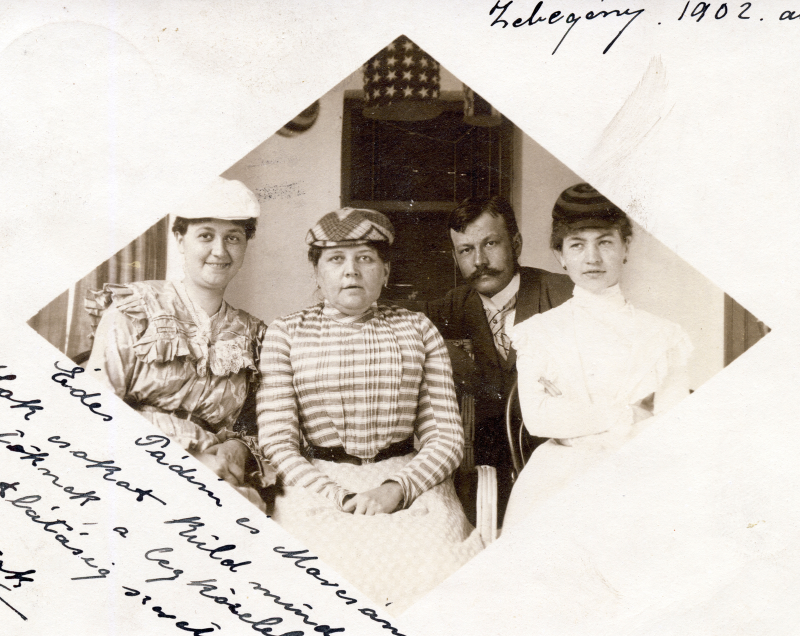 1902, Erdőssy Béla, cap, striped dress, Fortepan #52724